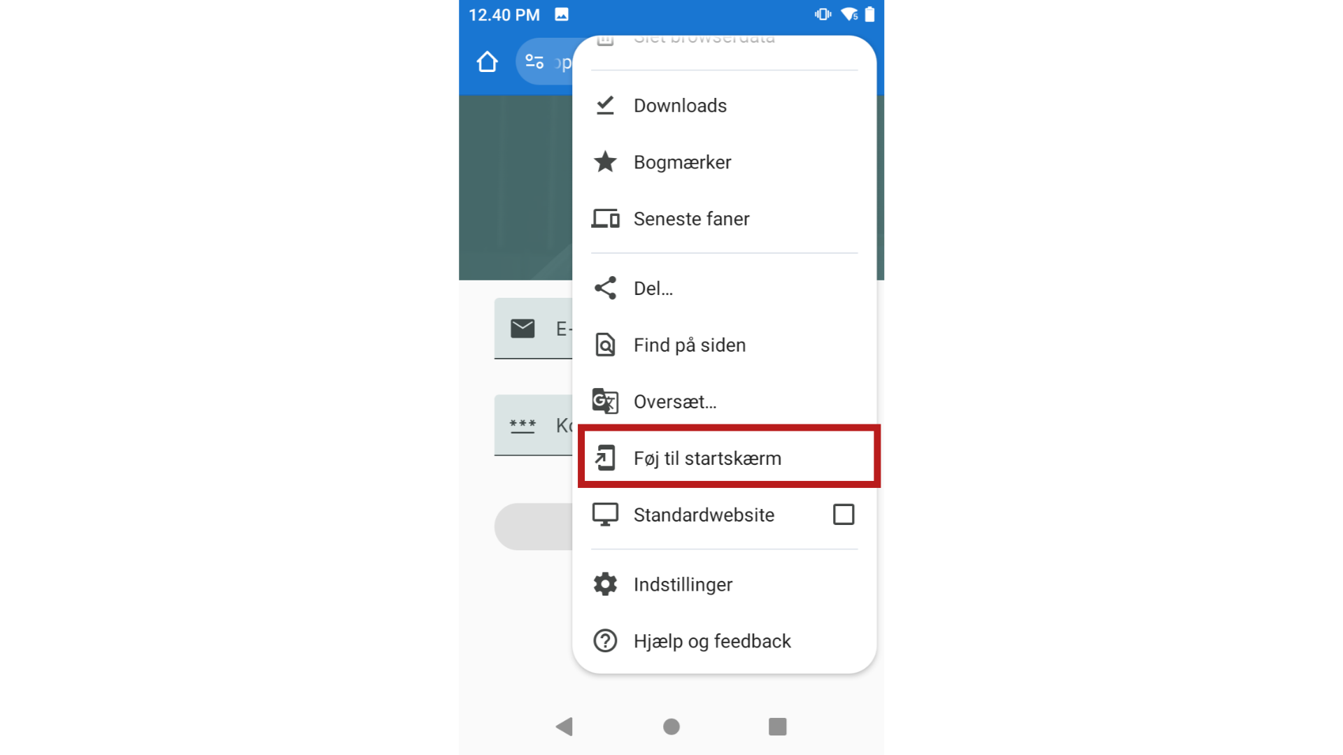 Klik på 'føj til startskærm'