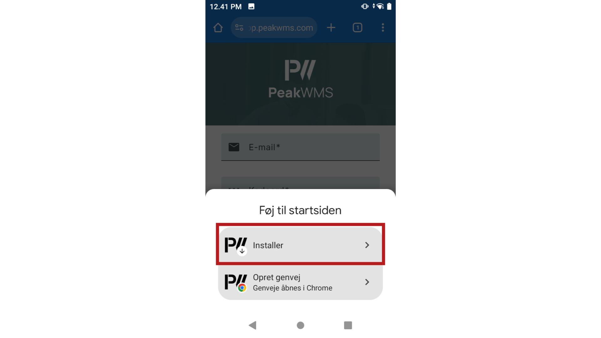 Klik på Installer