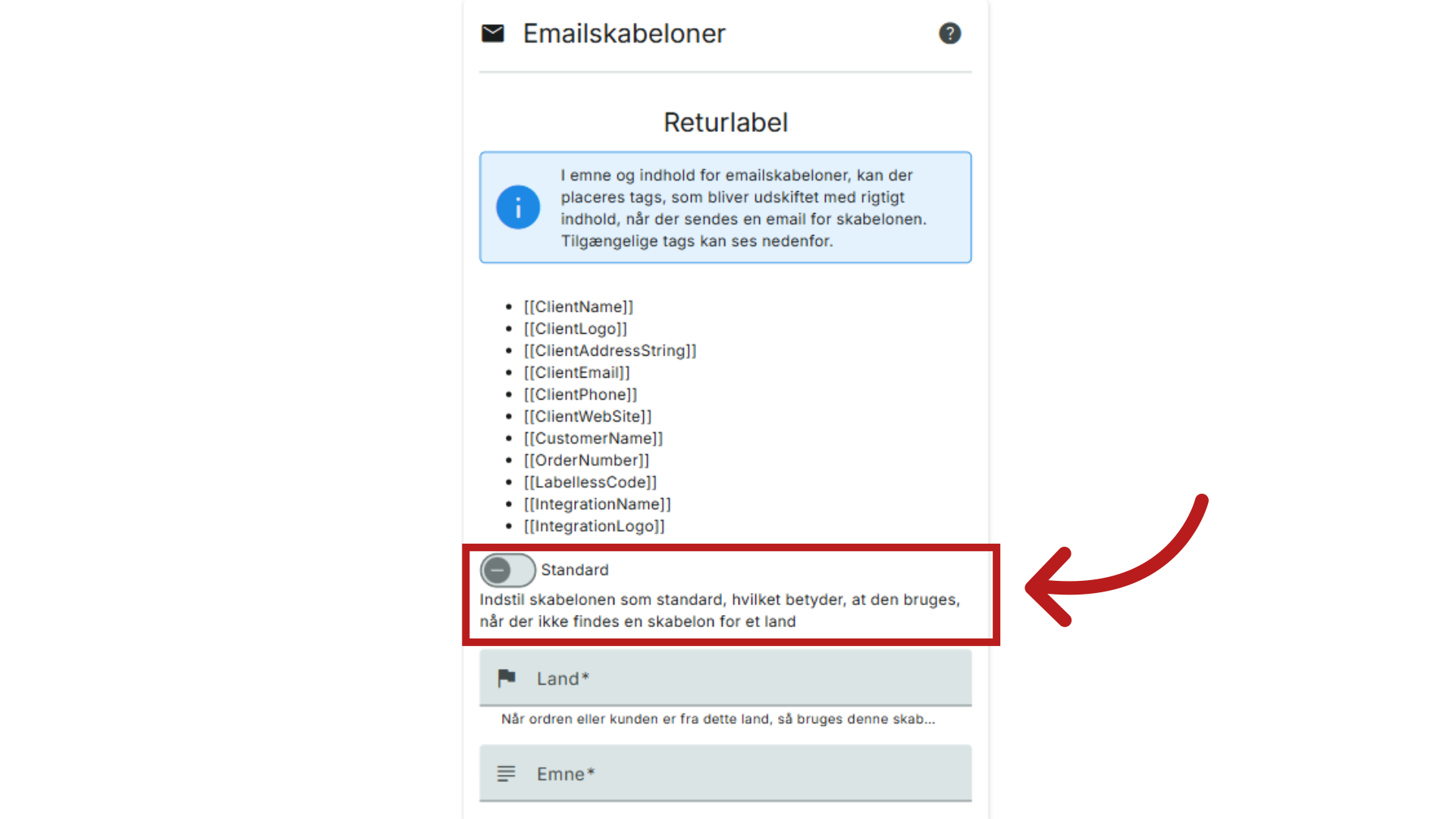 Lav alle de skabeloner du vil og lav standard skabelon