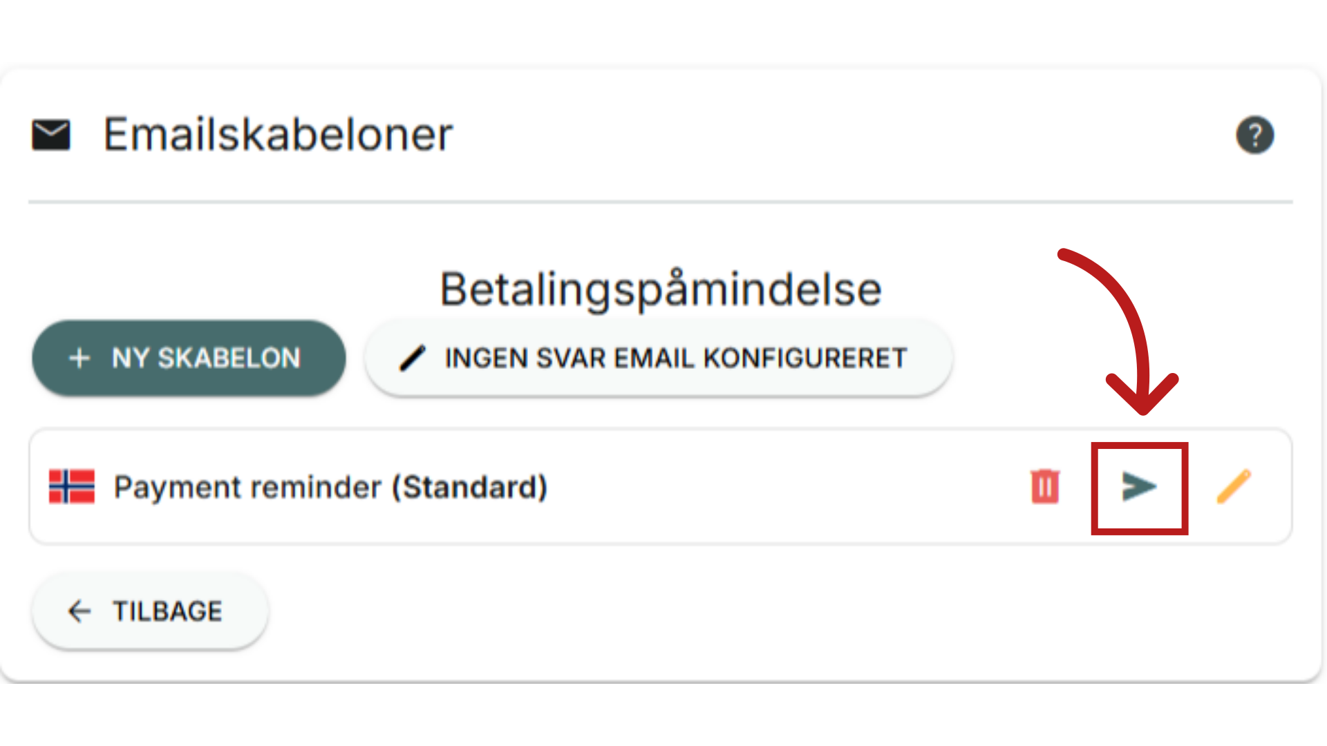 Klik på papirflyveren for at sende testmail