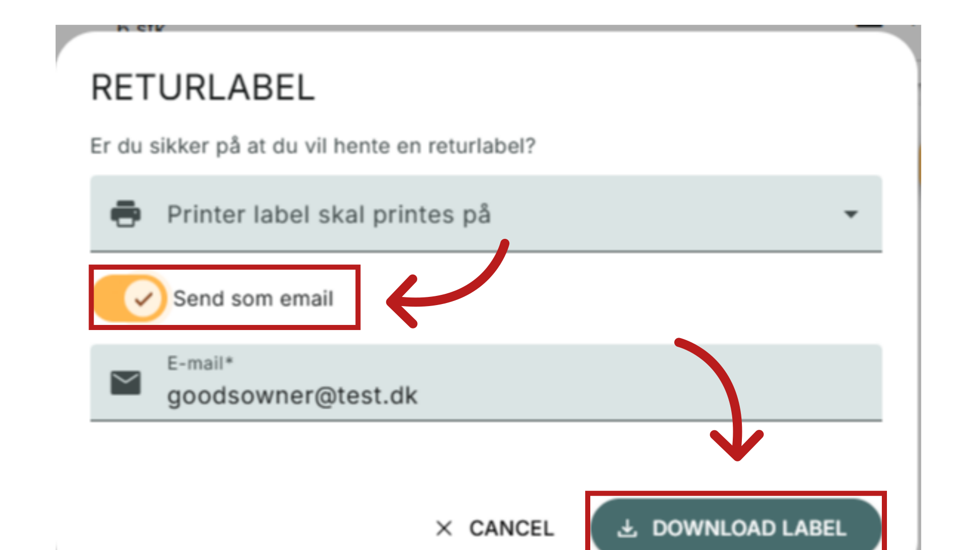 Send returlabel pr. mail/print
