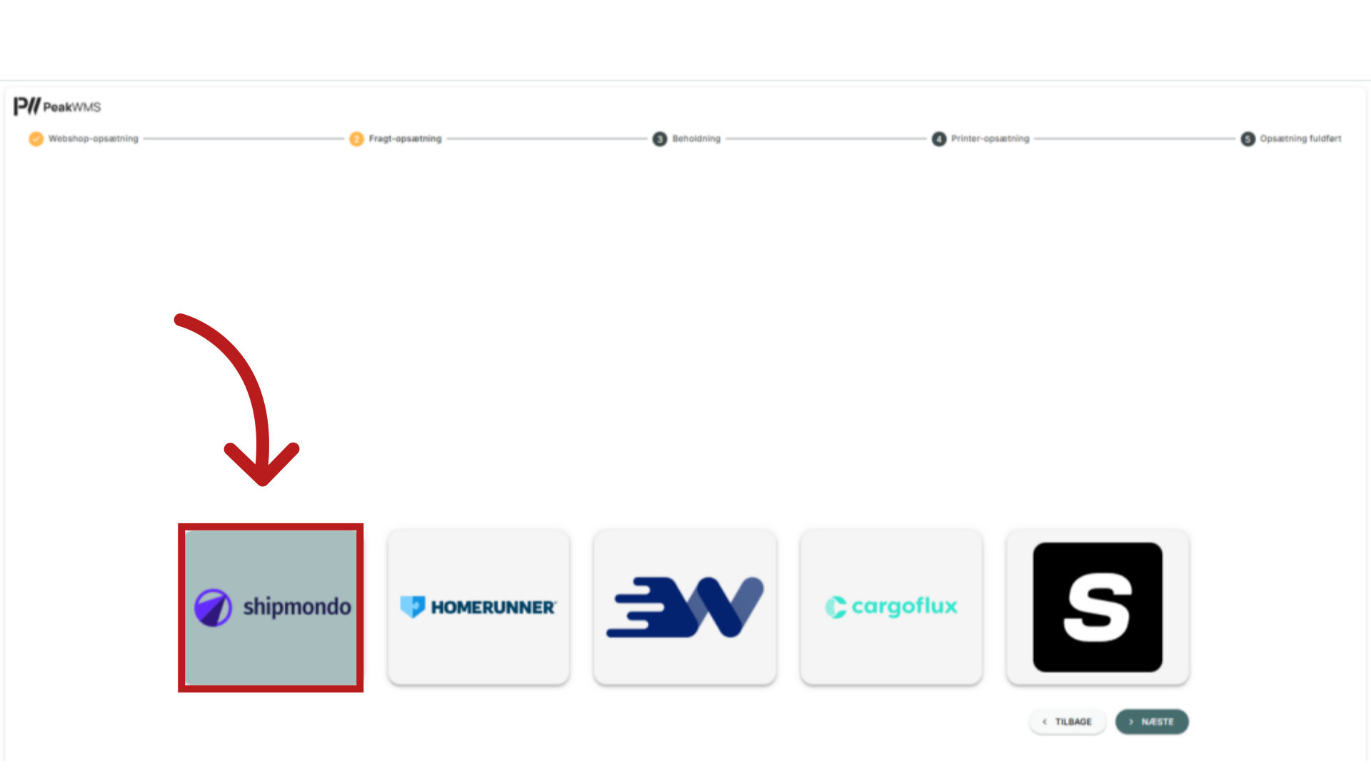 Shipmondo i PeakWMS onboarding flow