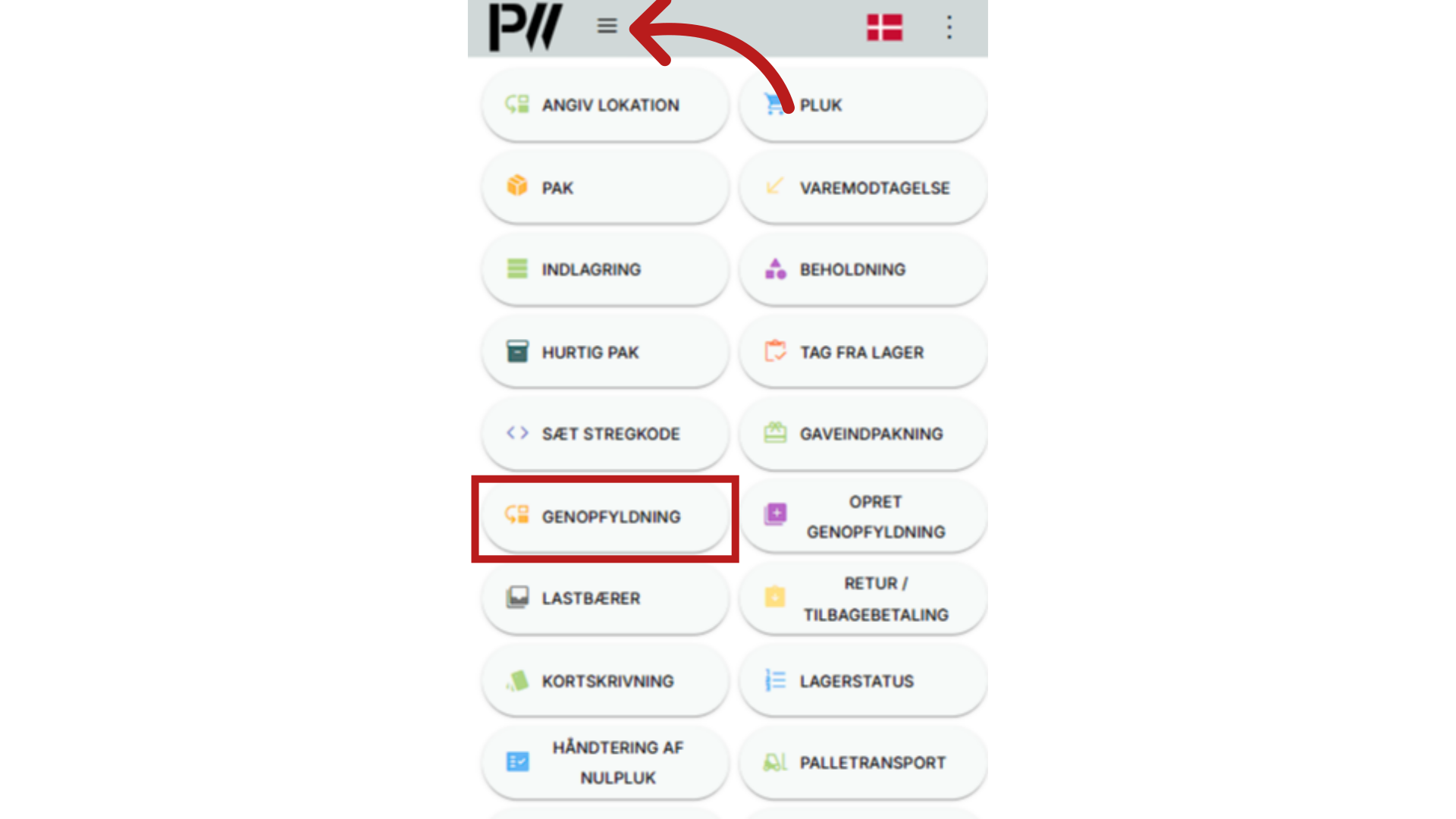 Tilgå menuen
