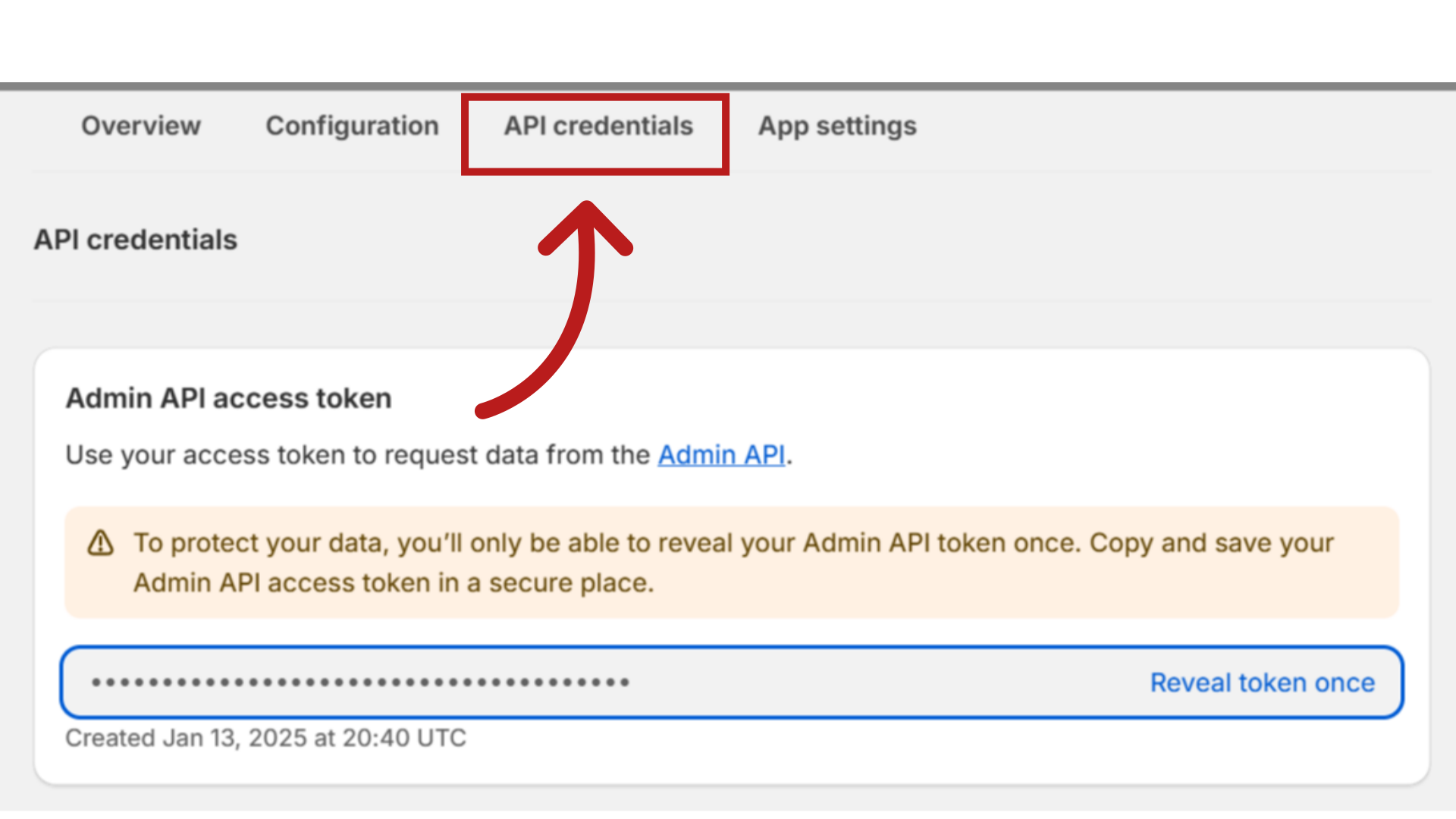 Klik på 'API credentials'