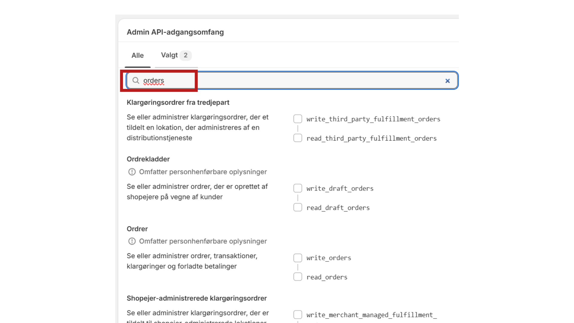 Søg på 'Orders'