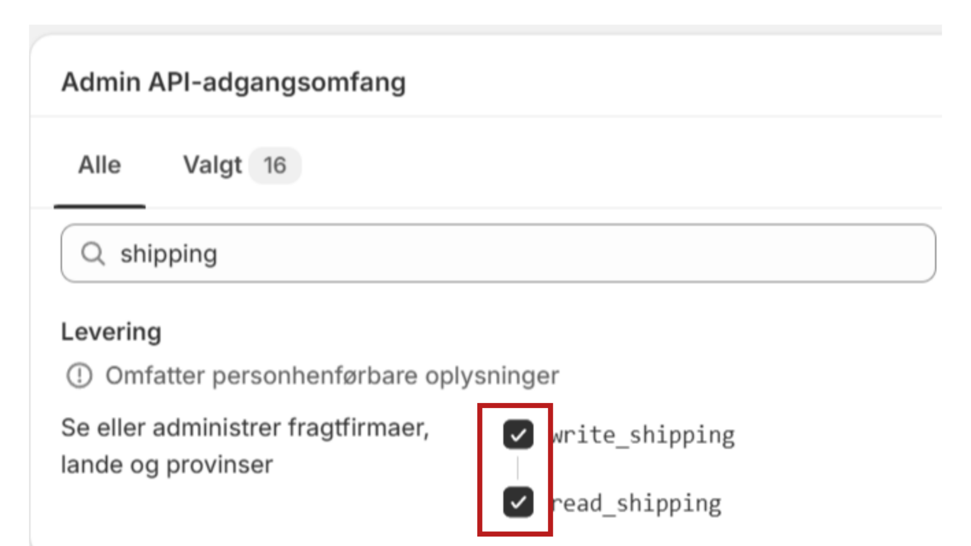Tildel 'Read Access': til alle typer shipping