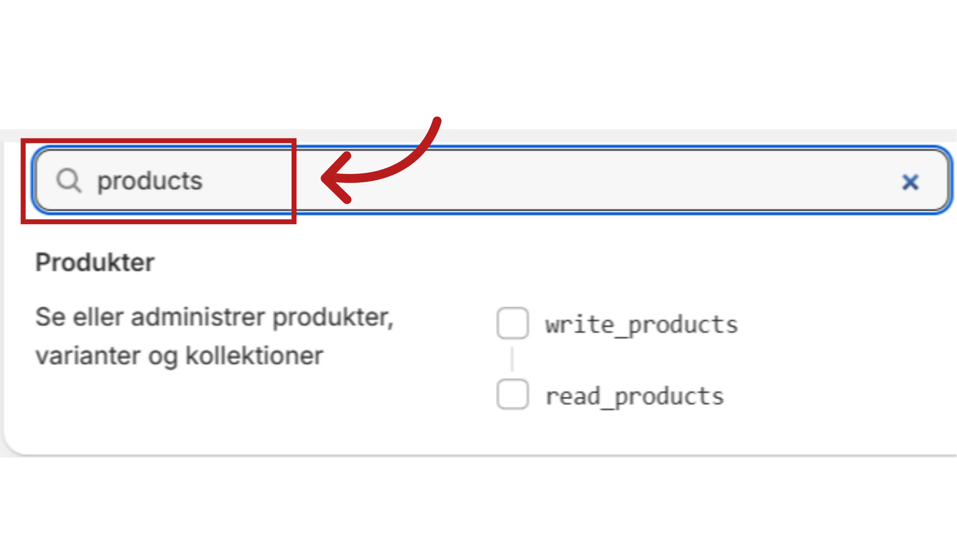 Søg på 'Products'