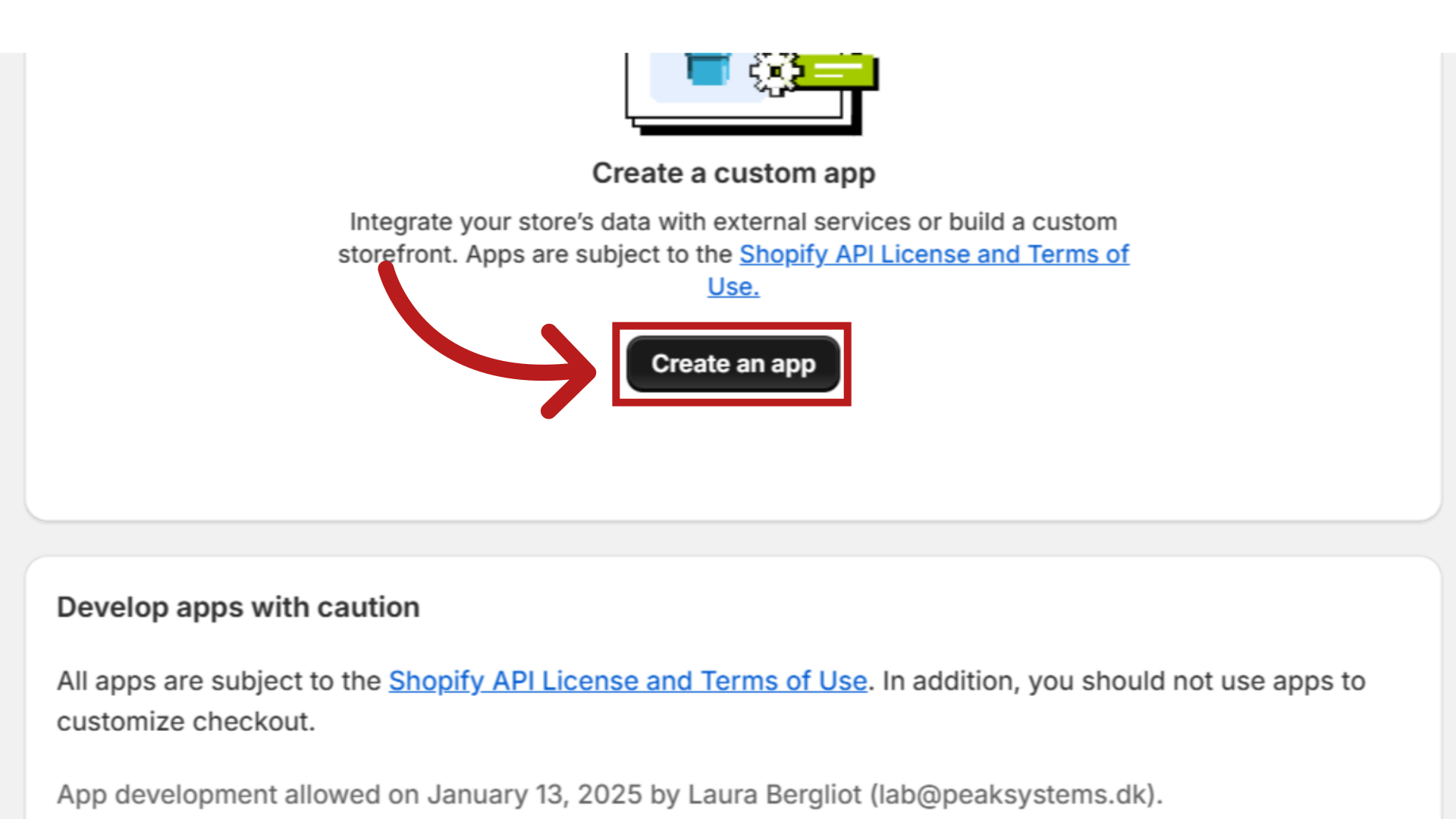 Klik på 'Create an app'