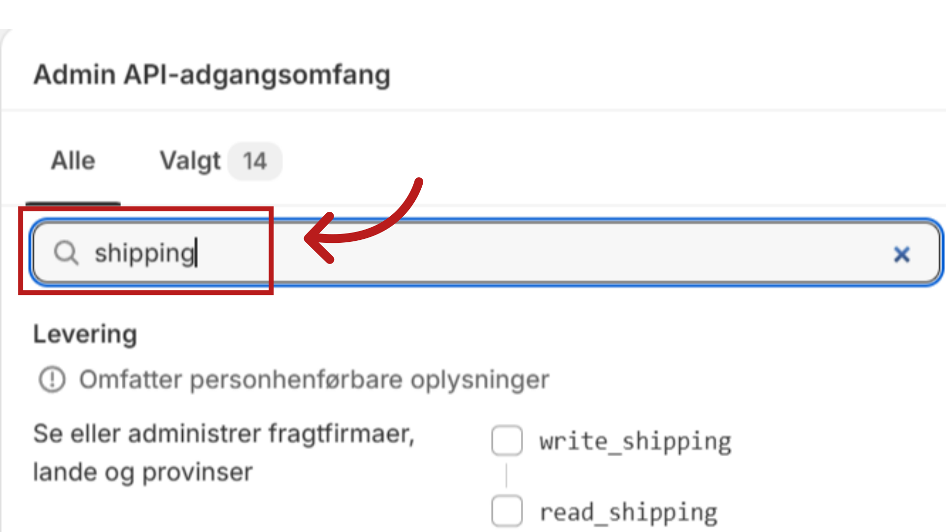 Søg på 'Shipping'