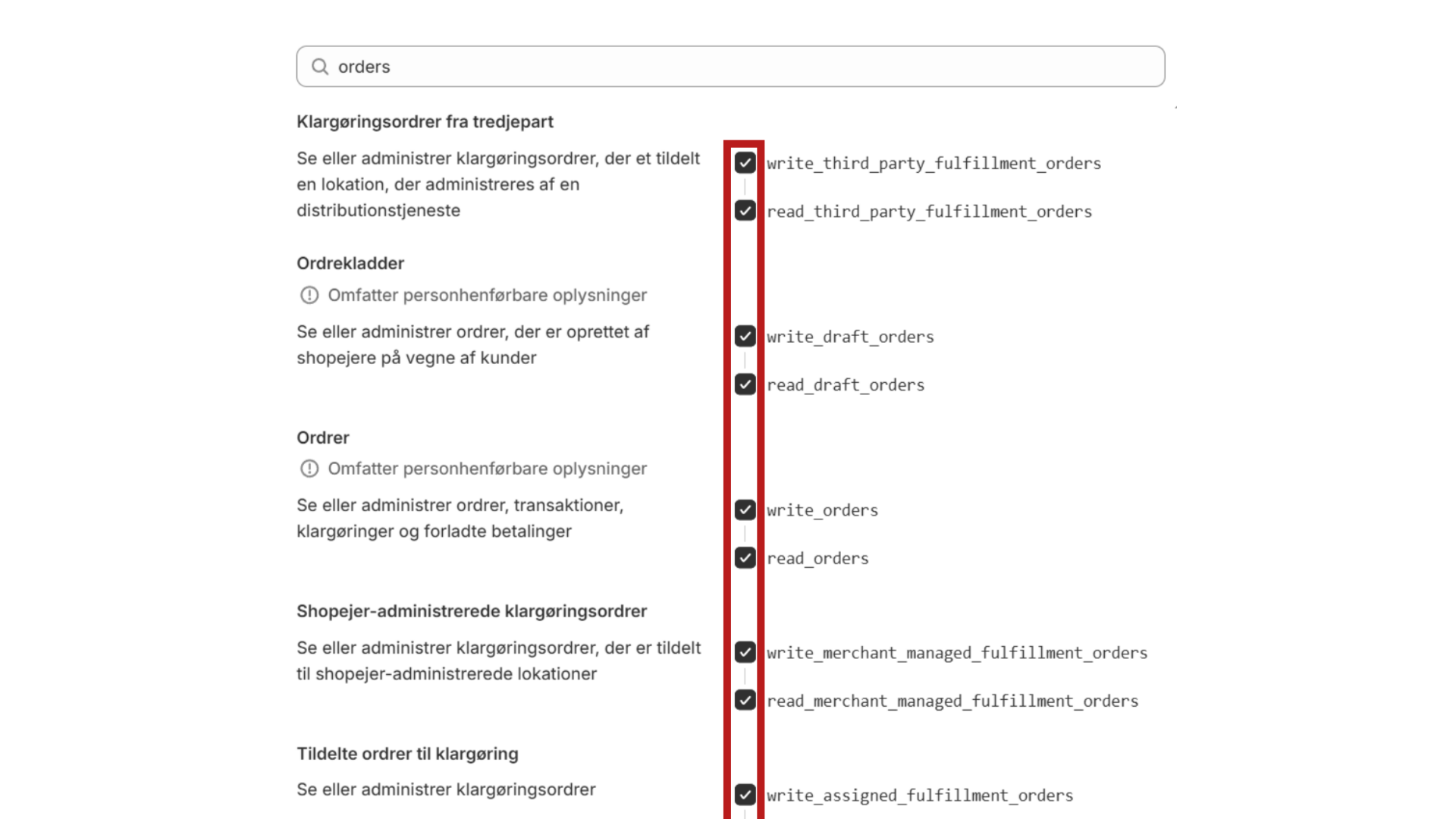 Tildel 'Read and Write' til alle typer orders