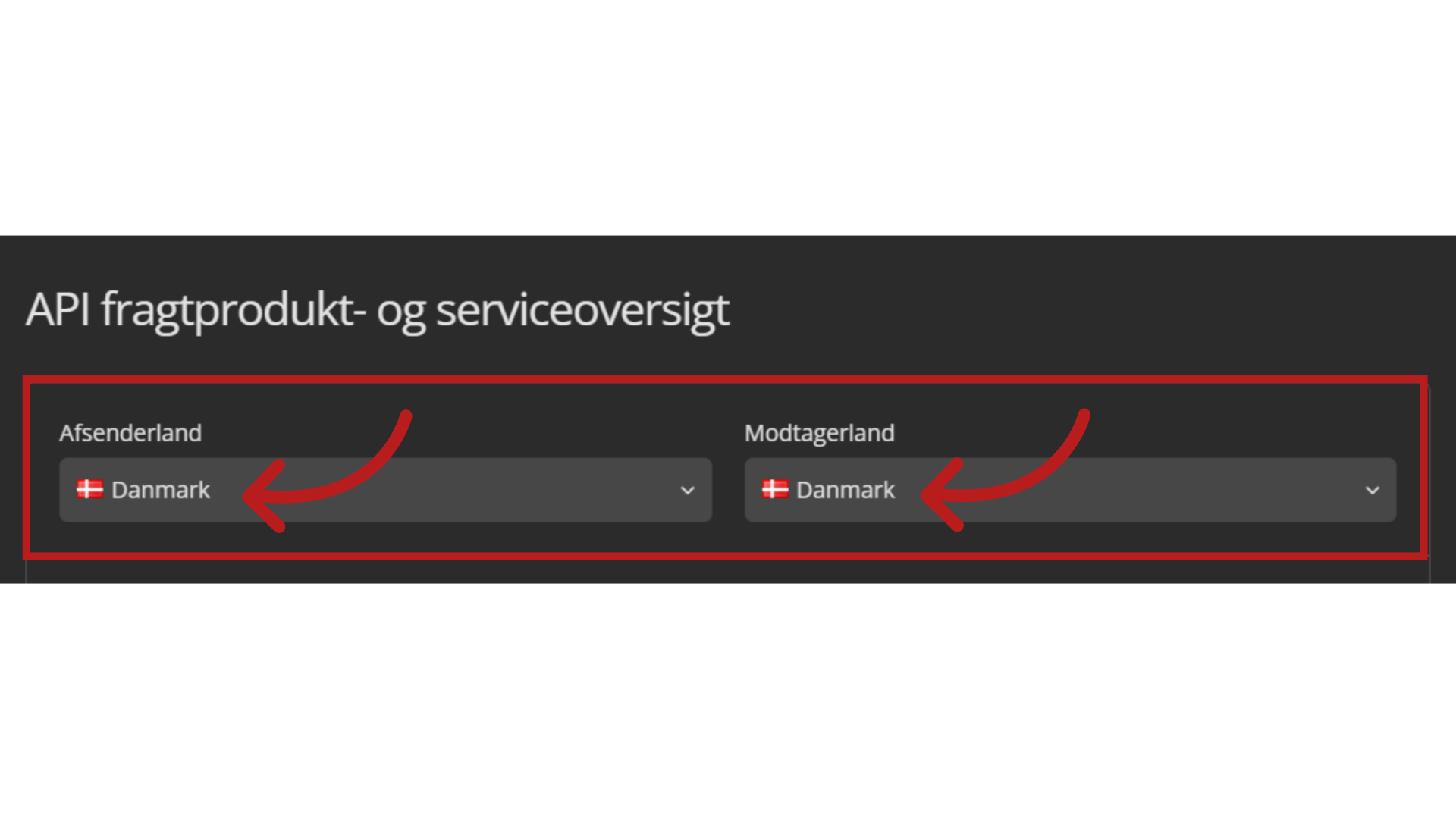 Udfyld afsender- og modtagerland