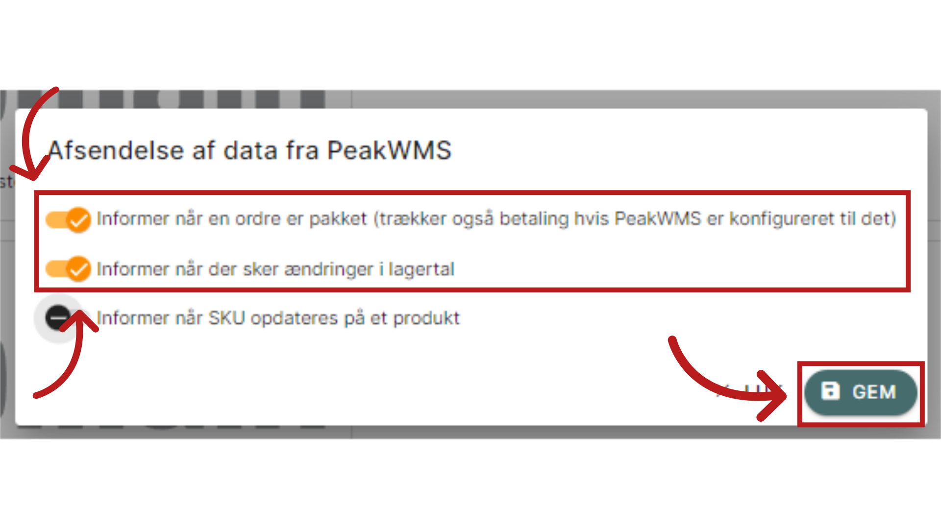 Vælg beskeder og gem