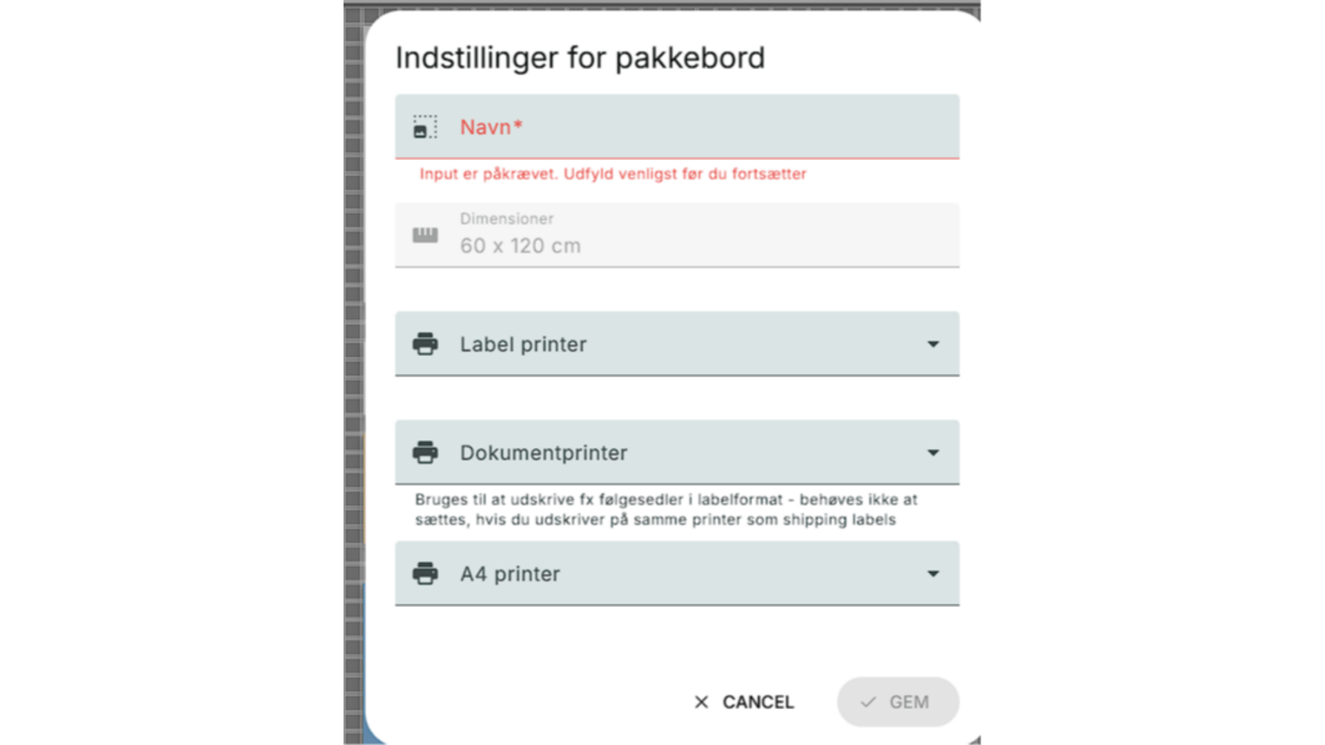 Pakkebord