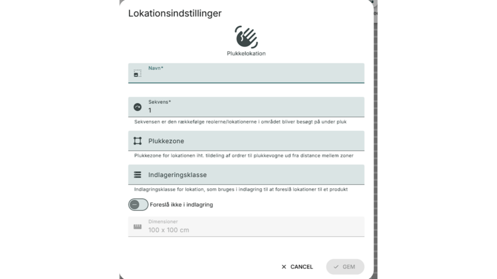 Angiv navn og sekvens for lokationen