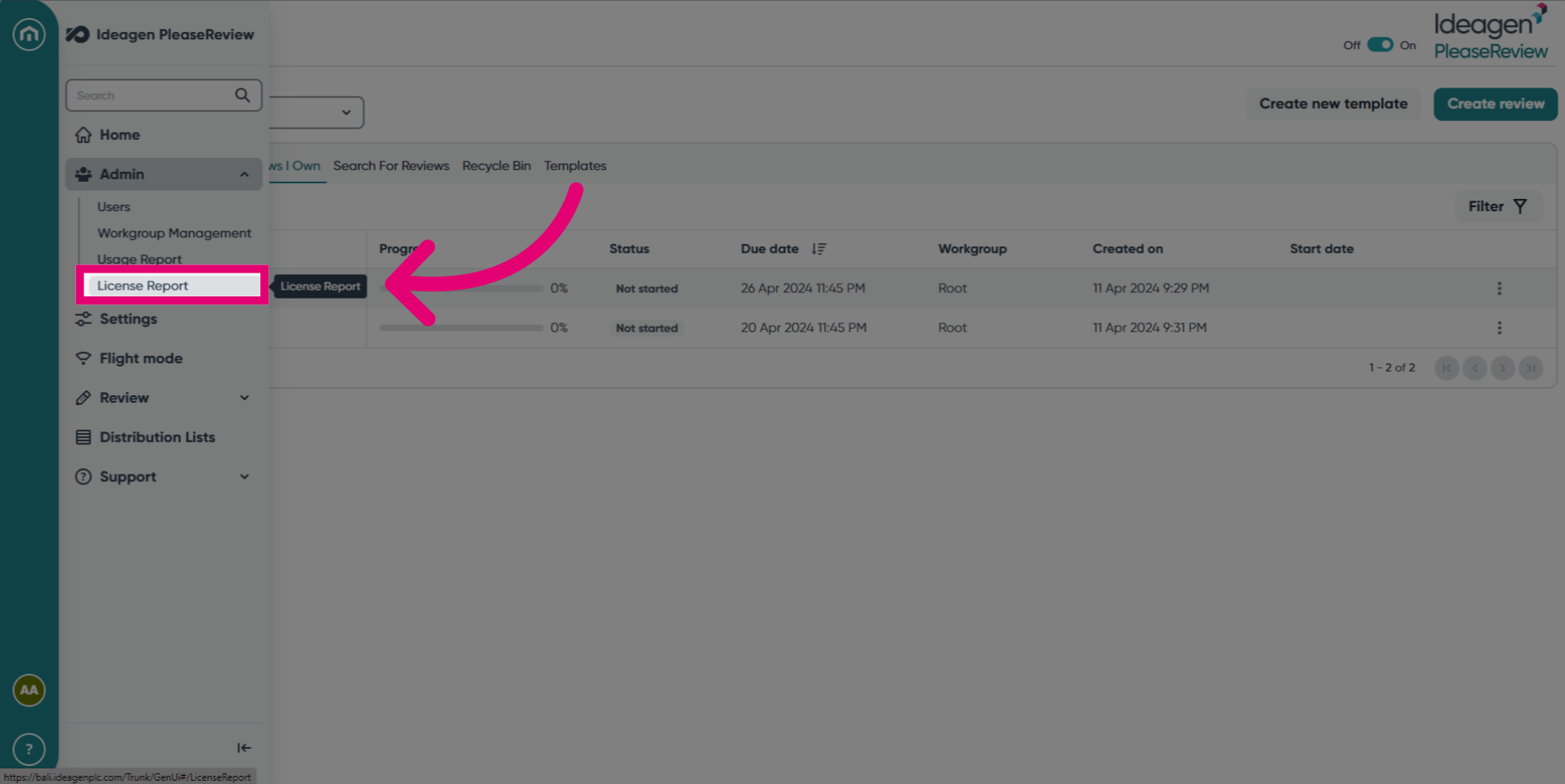 Select 'License Report'