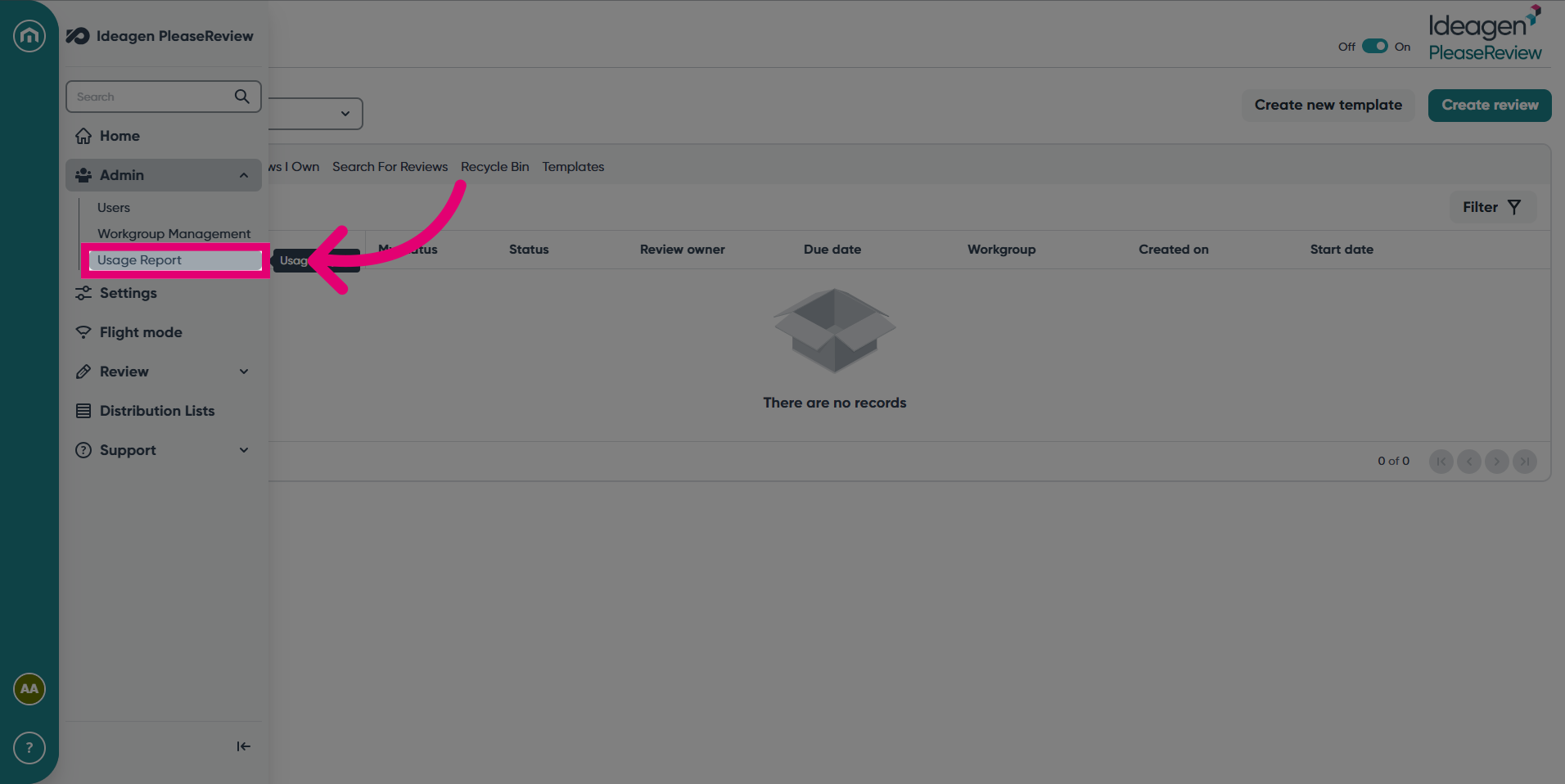 Click 'Usage Report'