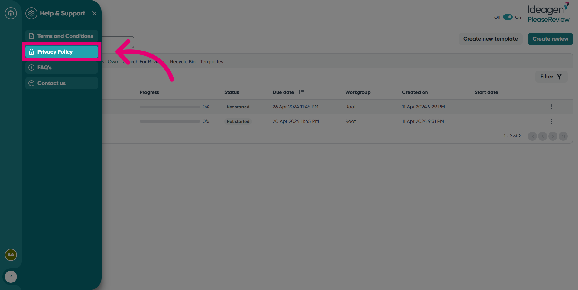 Select 'Privacy Policy'