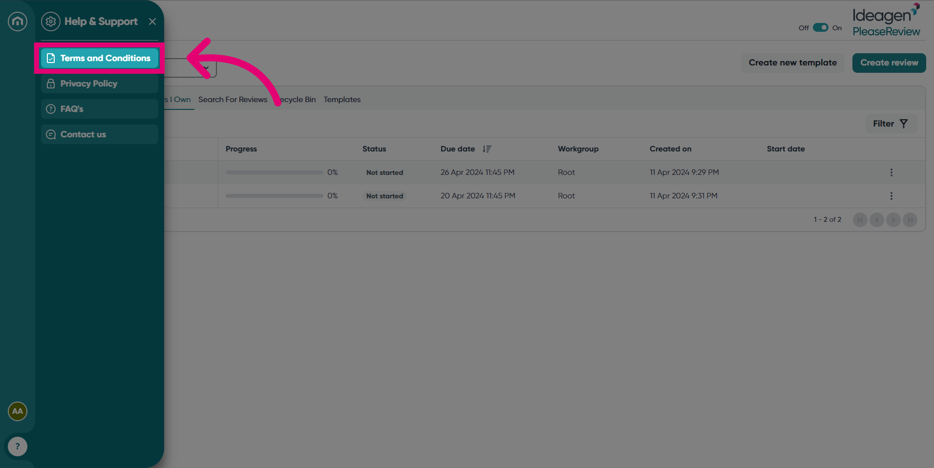 Select 'Terms and Conditions'