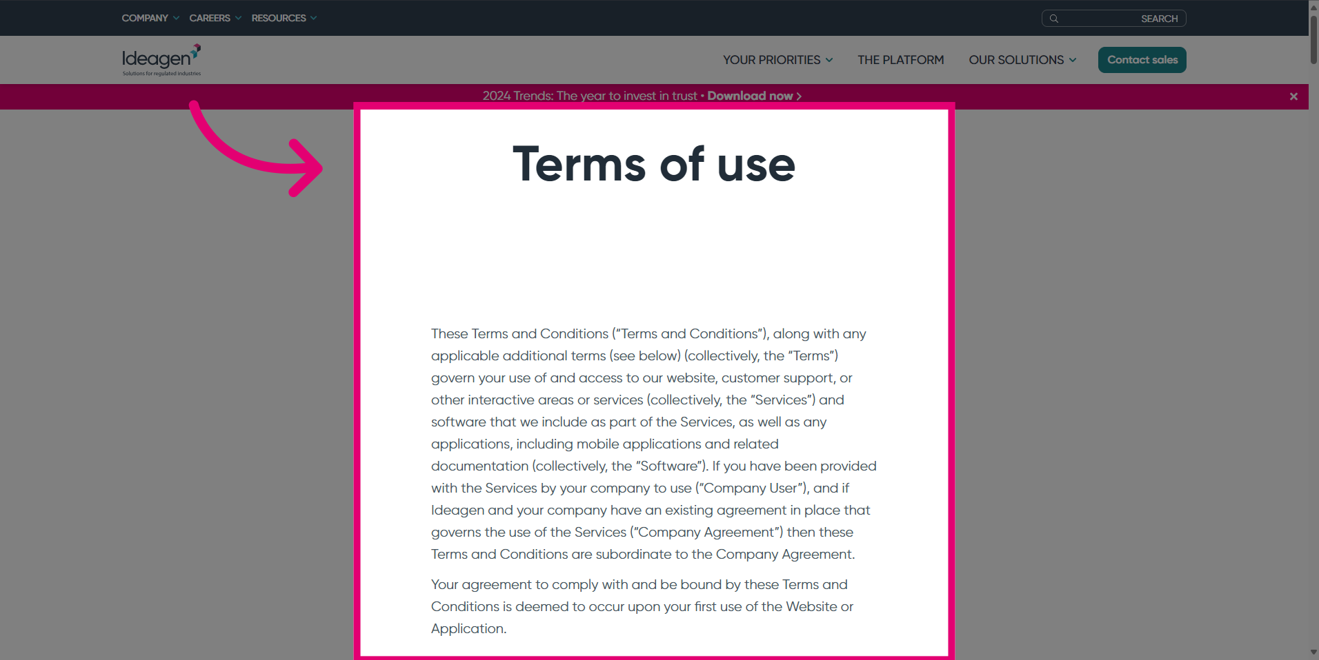 Click 'Terms of use'