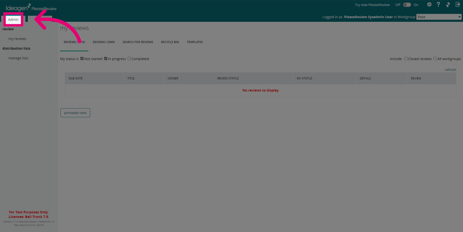 Click 'Admin'