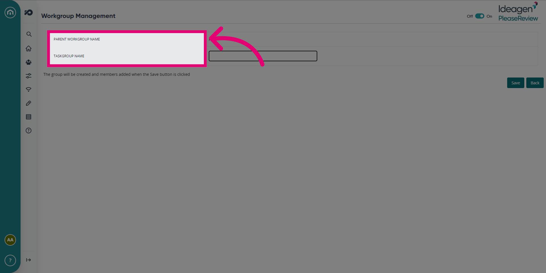 Fill in the Taskgroup details
