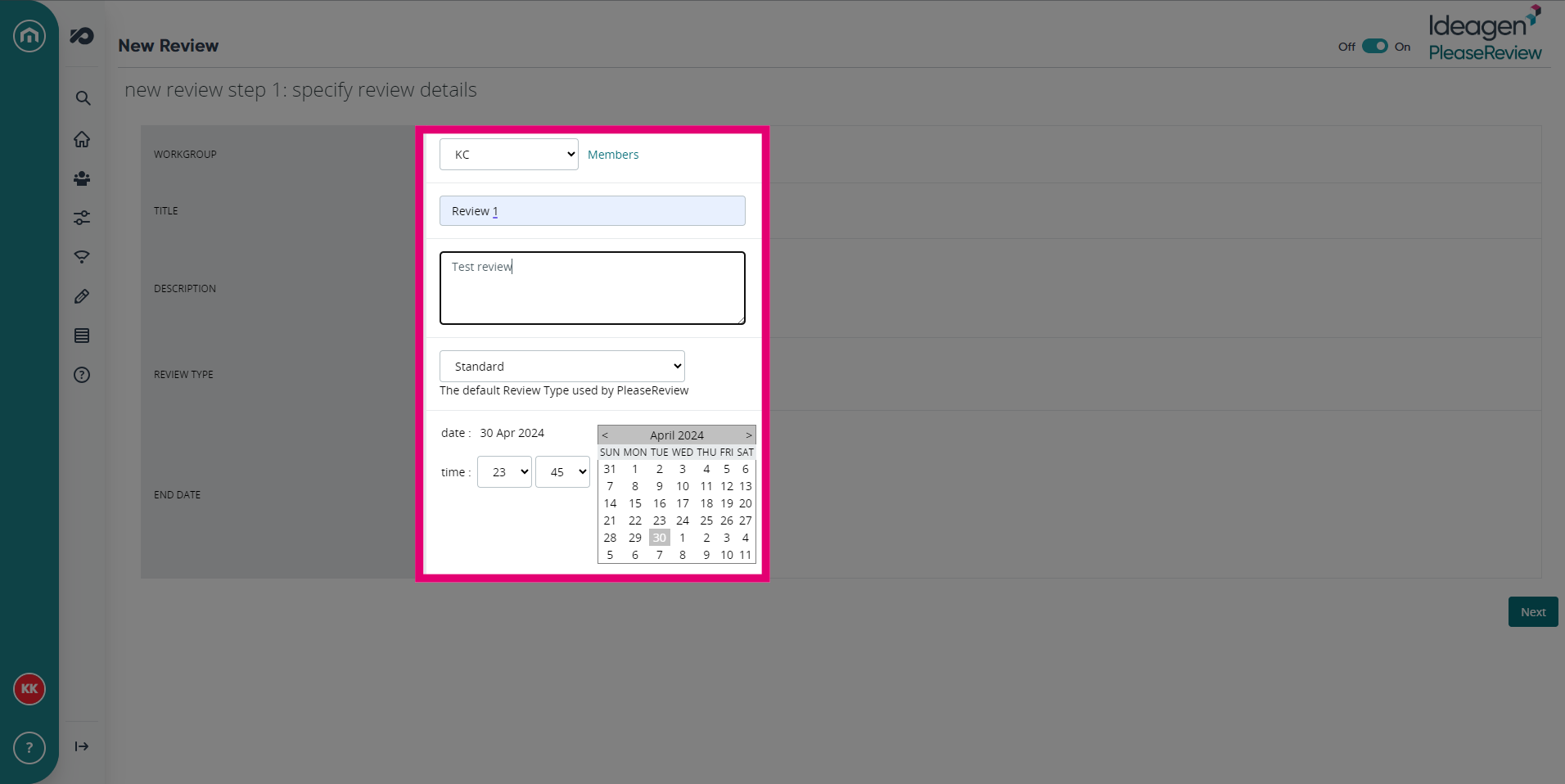 Input review details