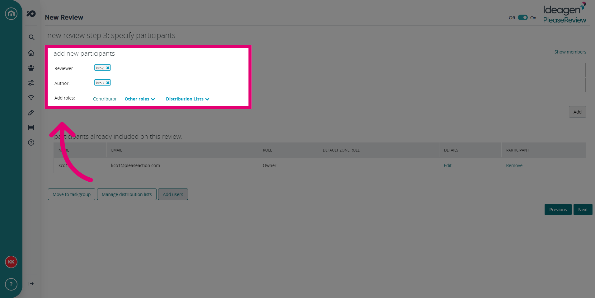 Add participants to the review