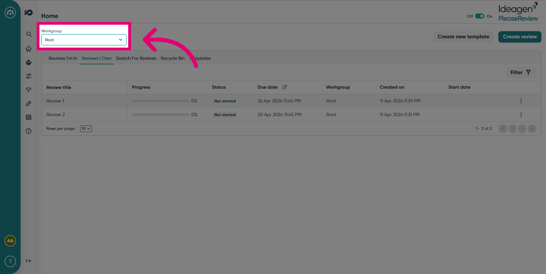 Click on the 'Workgroup' drop-down