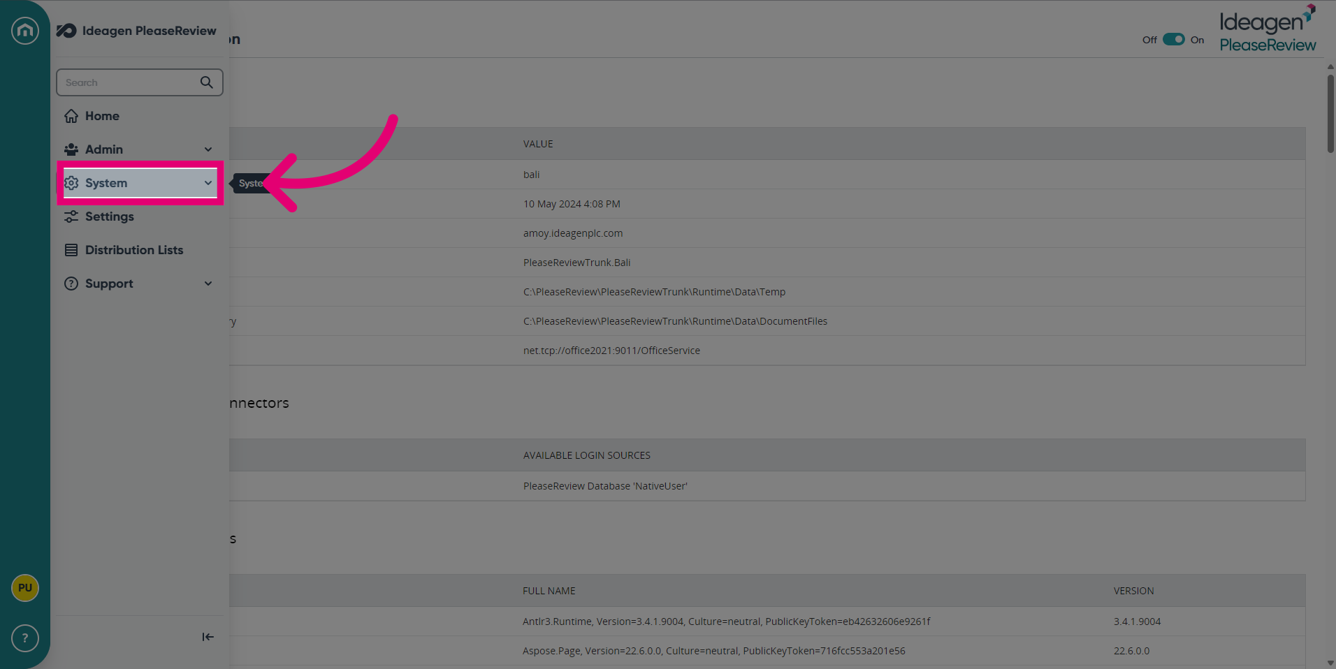 Click the System tab