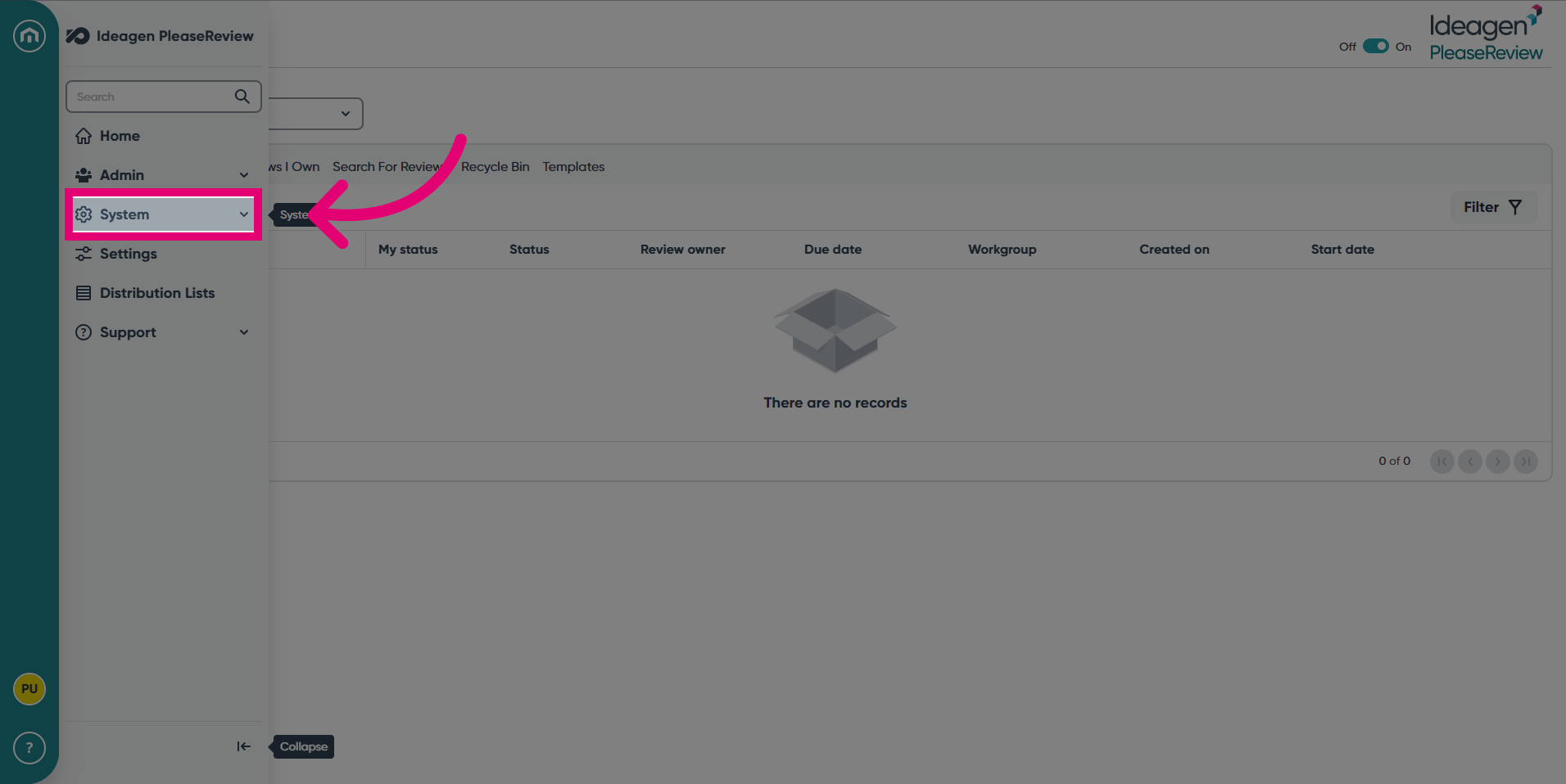 Select the 'System' tab