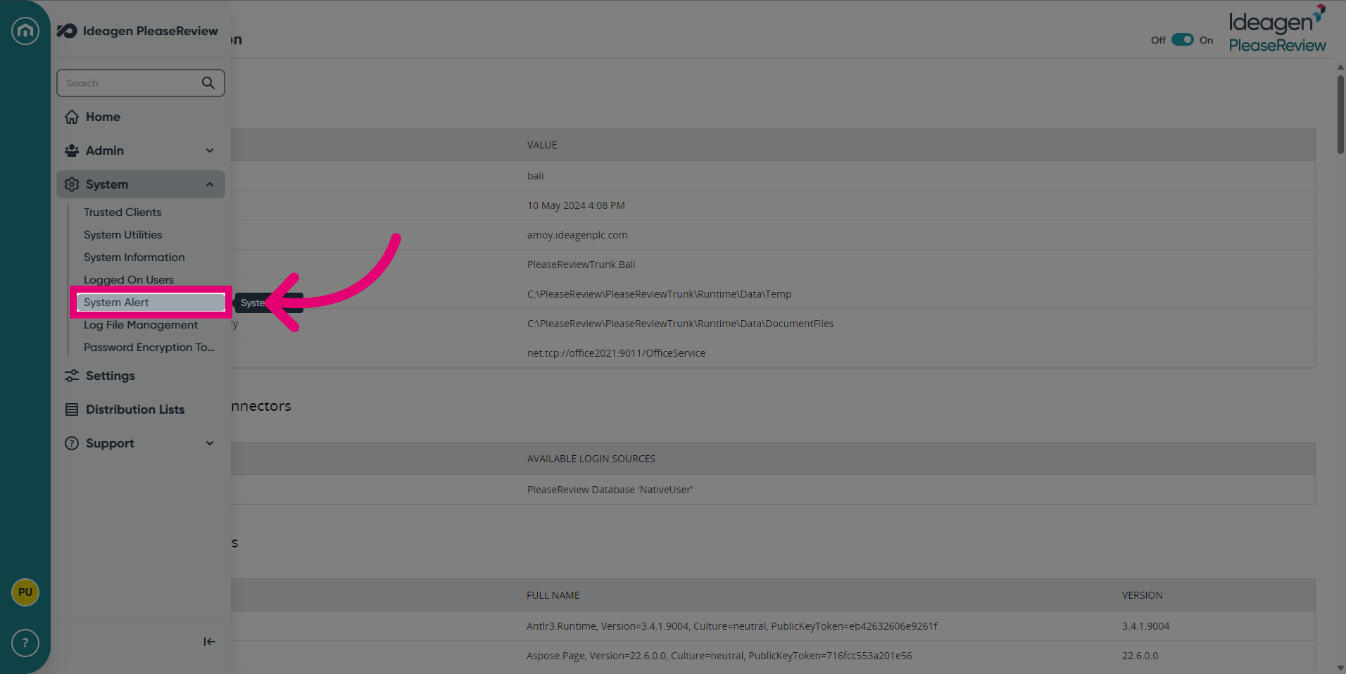 Click 'System Alert'