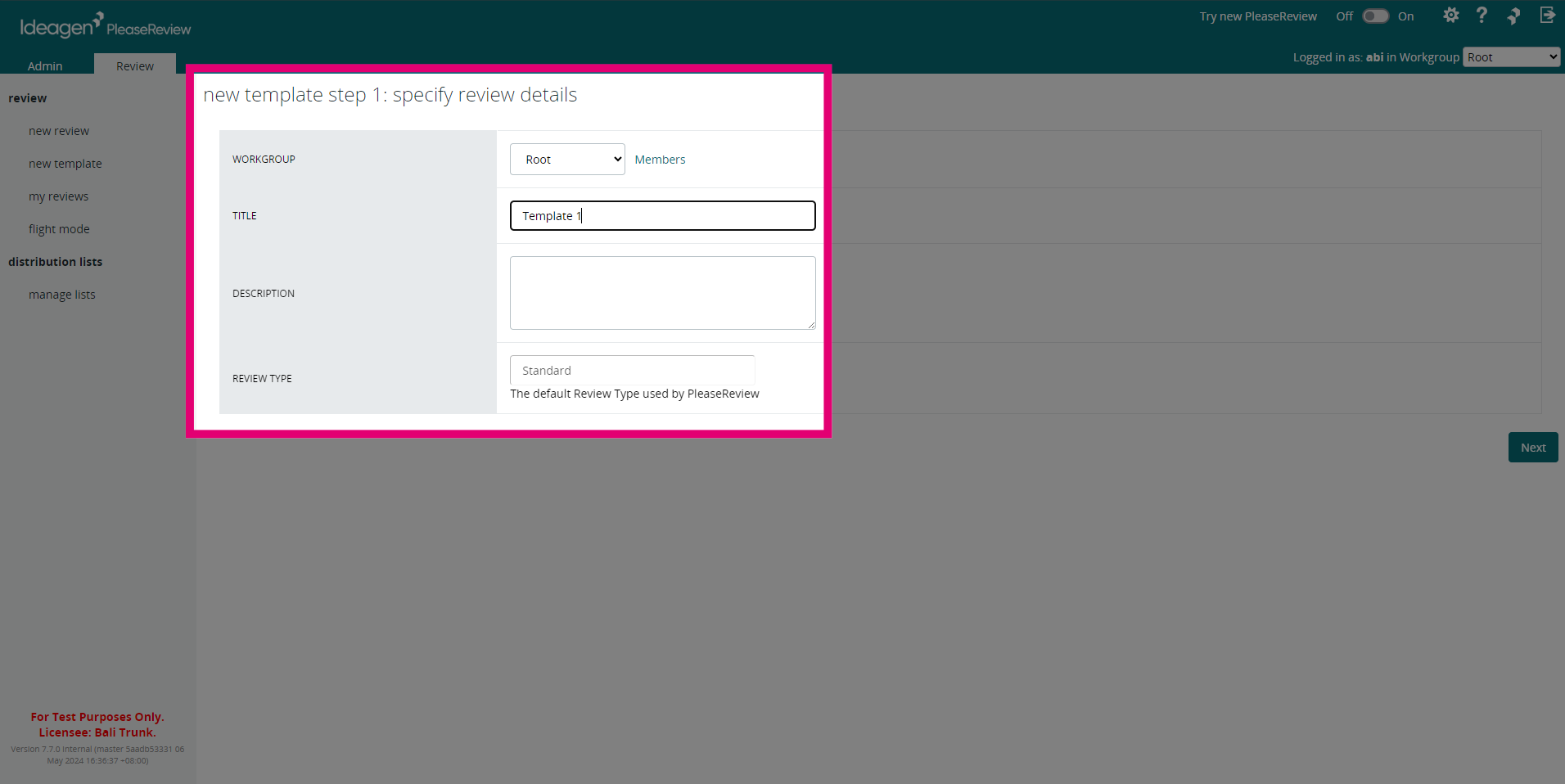 Fill 'Template 1'