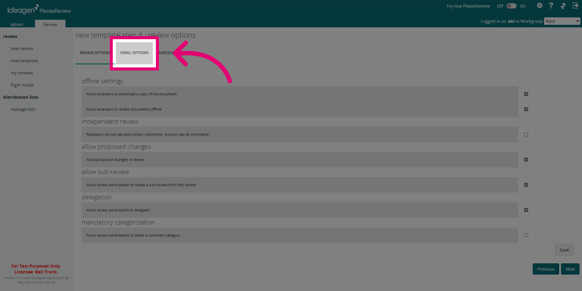Choose 'Email Options'