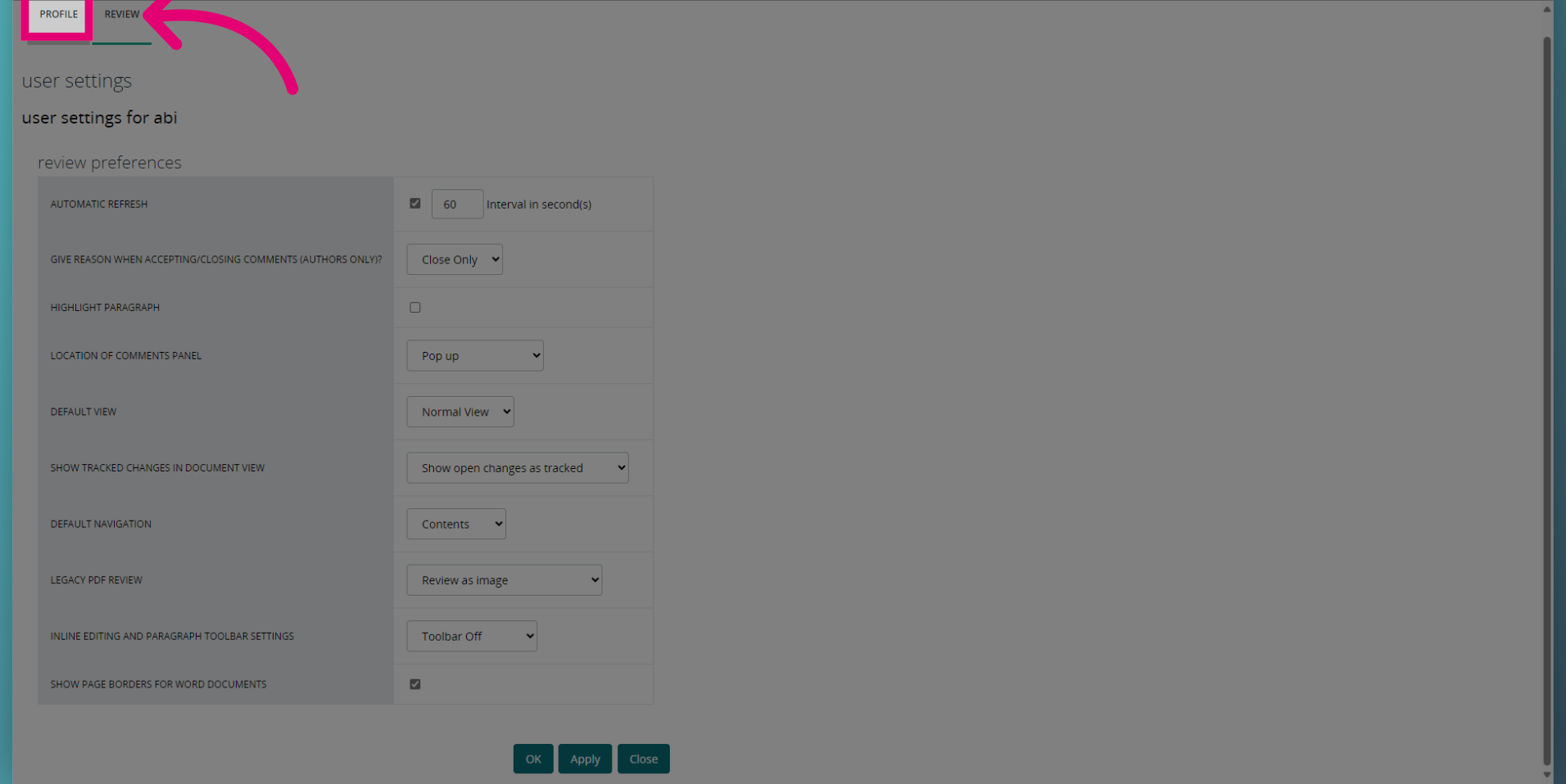 Click 'Profile'