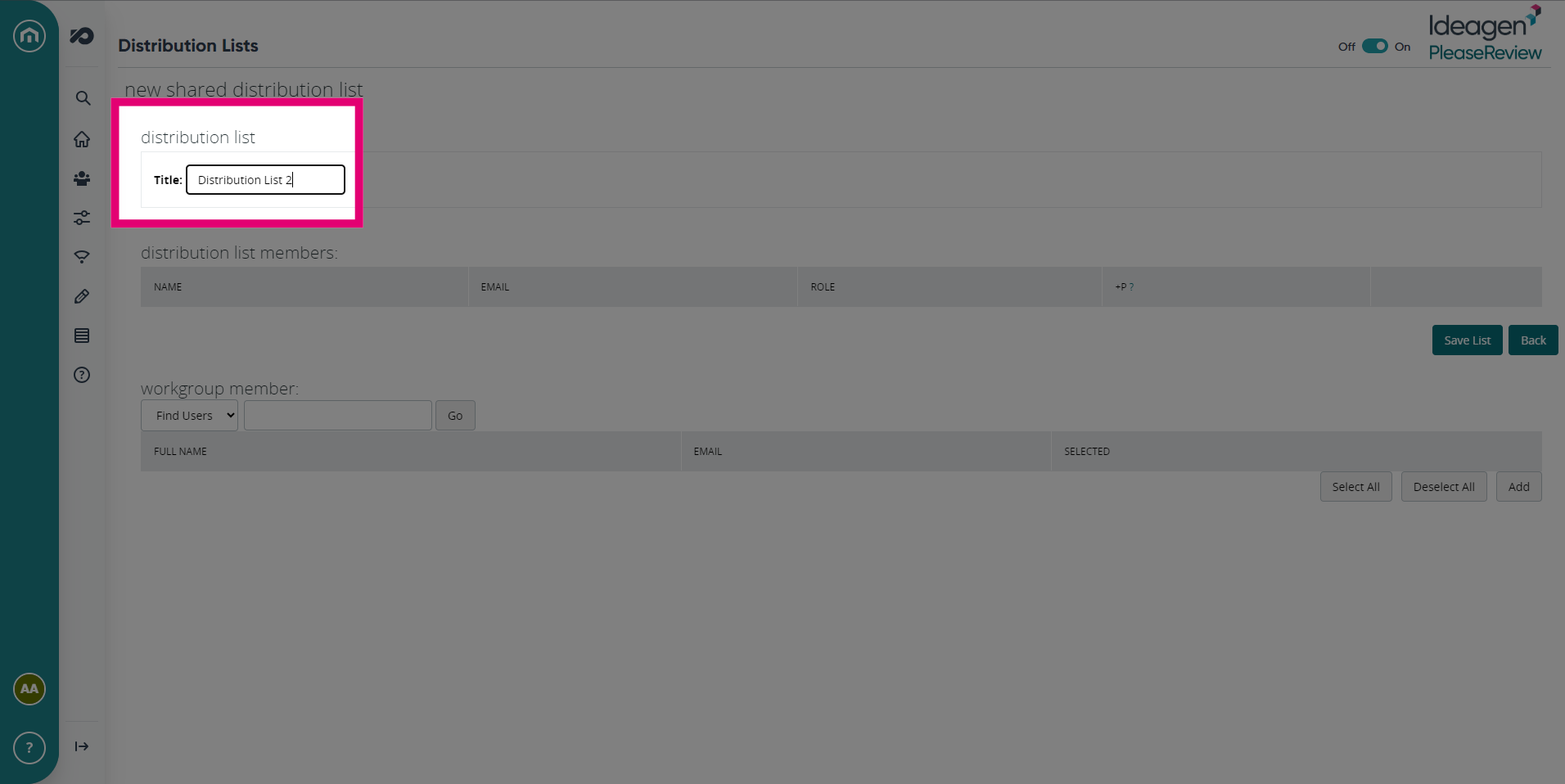 Fill 'Distribution List 2'