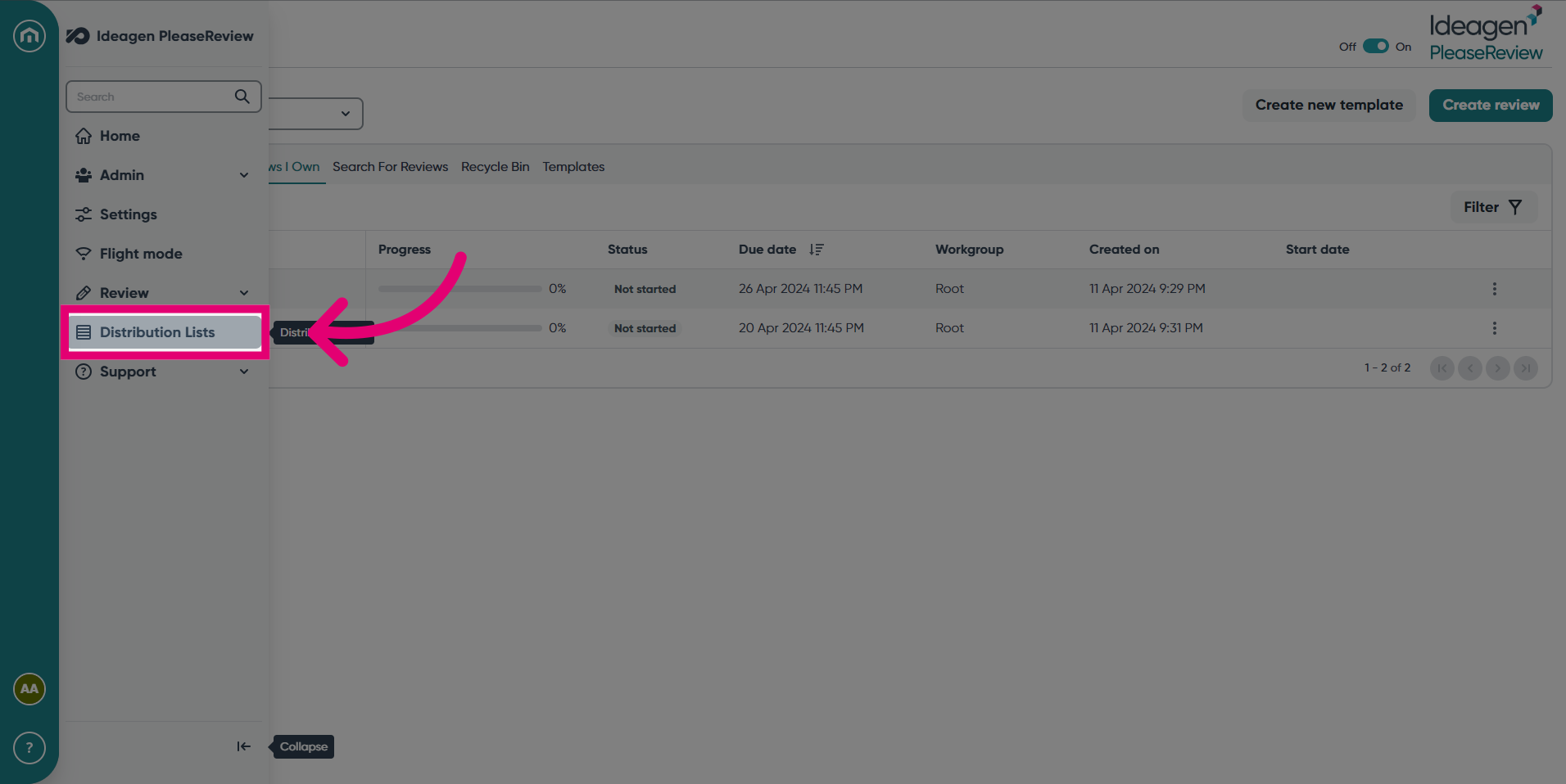Click Distribution Lists