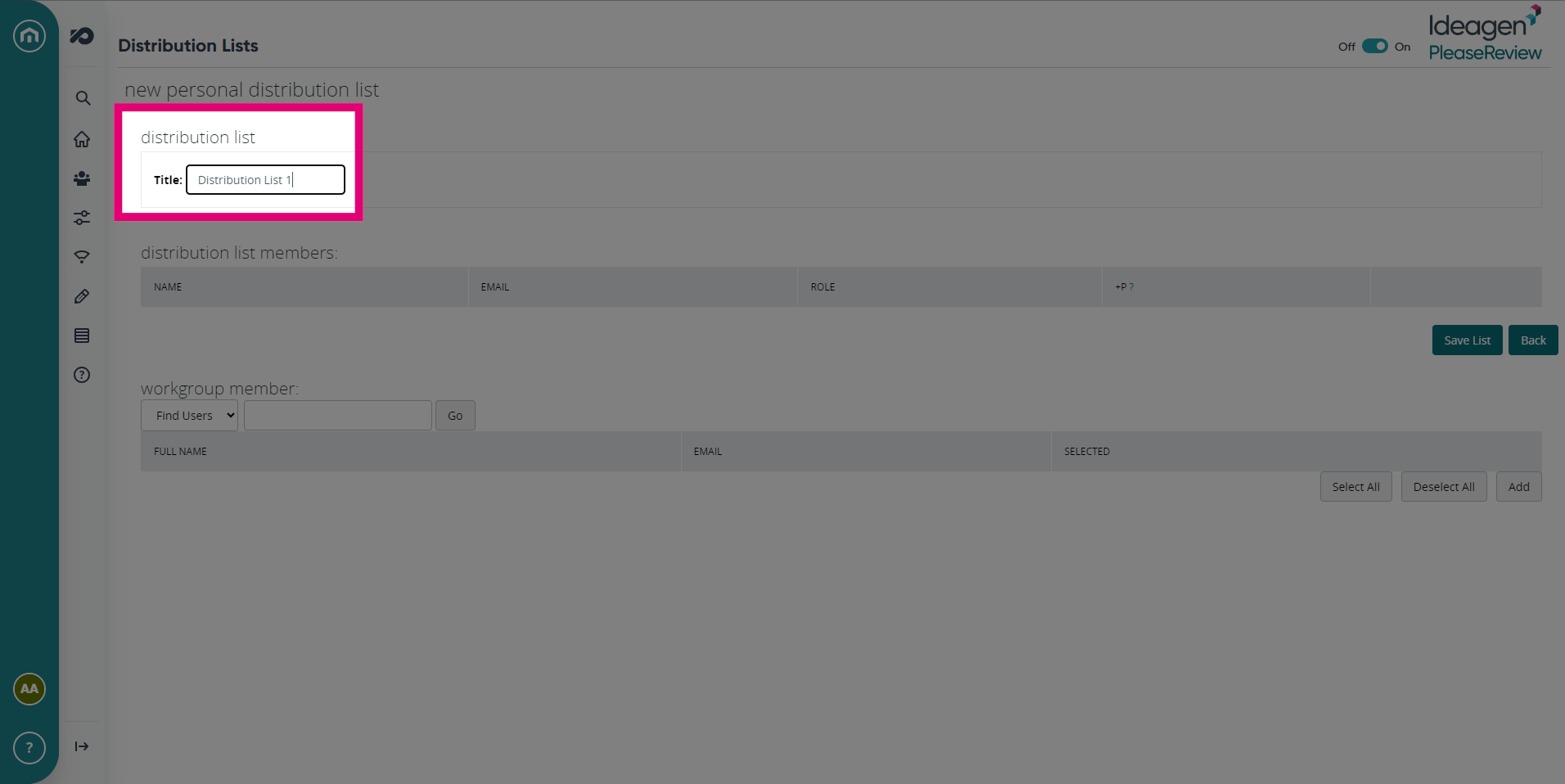 Fill 'Distribution List 1'