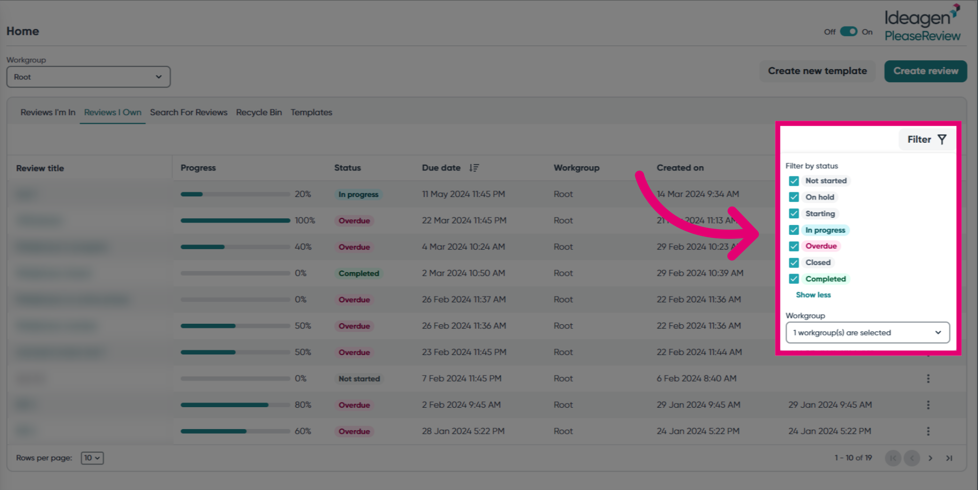 Tick one or multiple checkboxes to apply filters