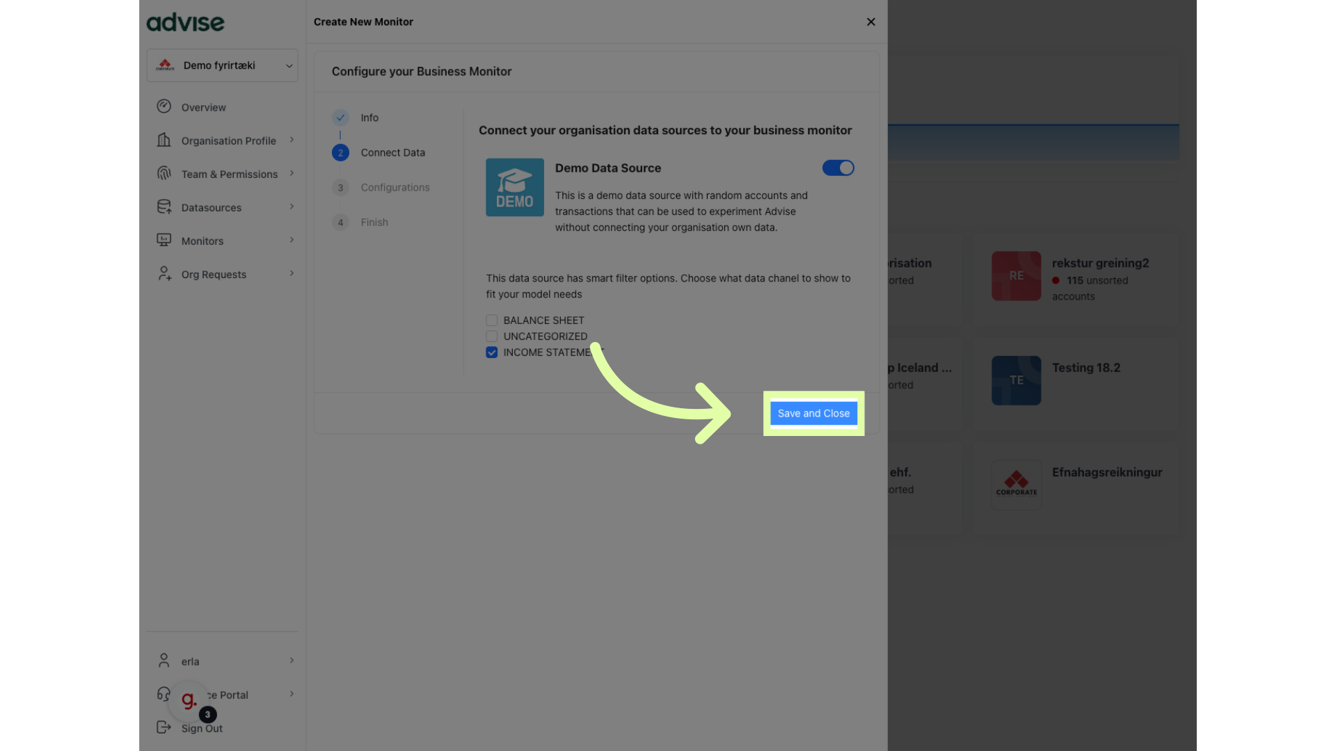 Click 'Save and Close'
