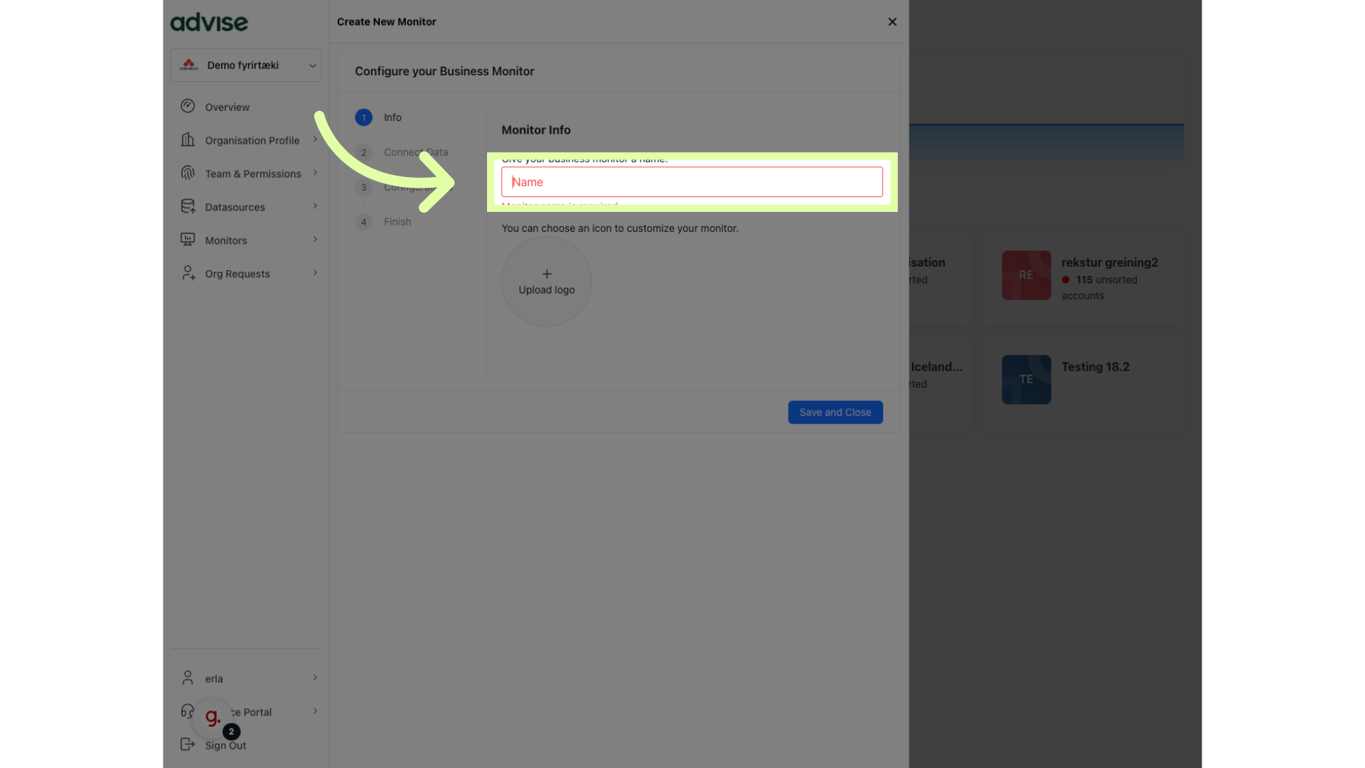 Click 'Name' to give the monitor a name