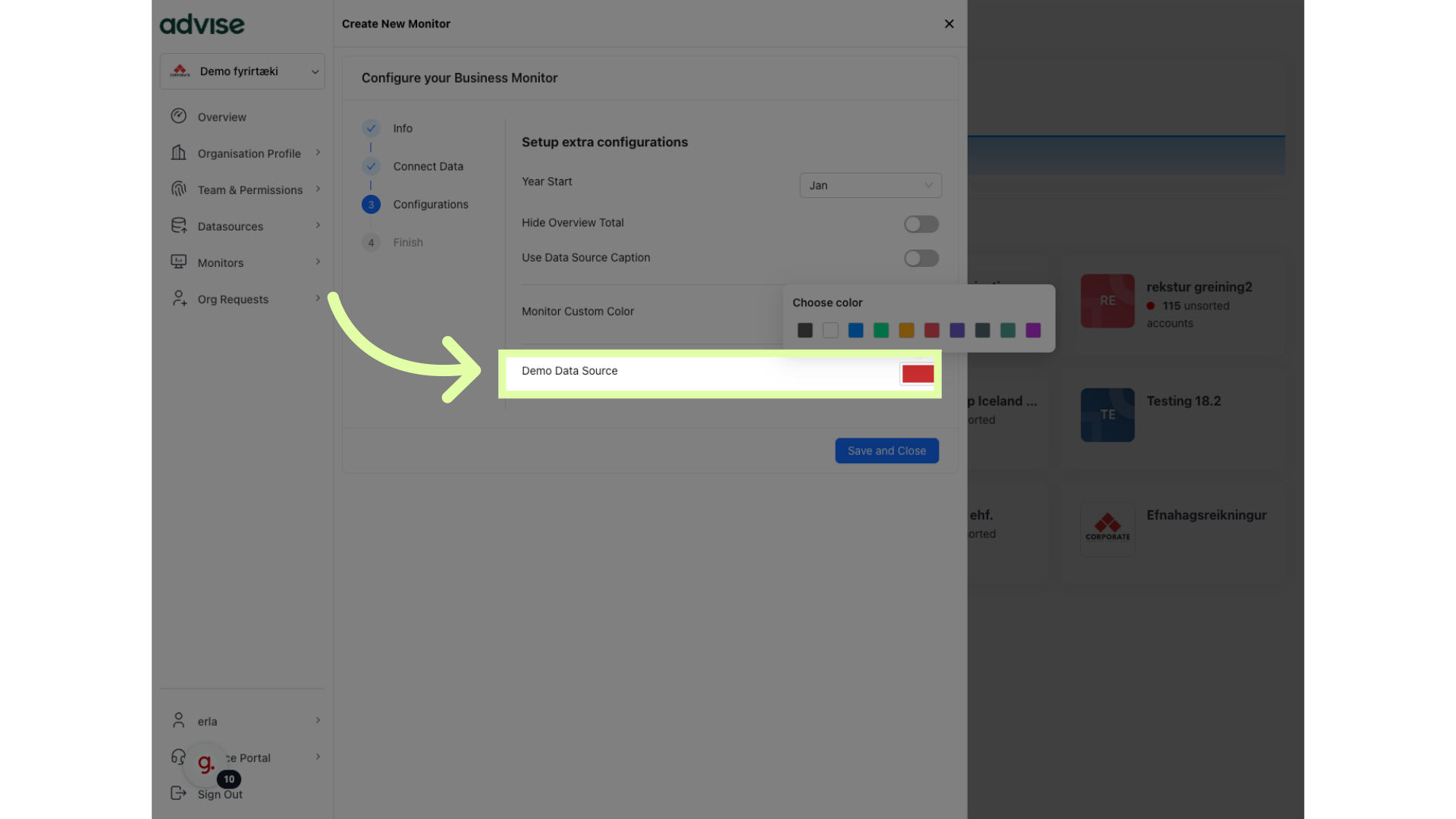 Click here to select new color of numbers in the monitor