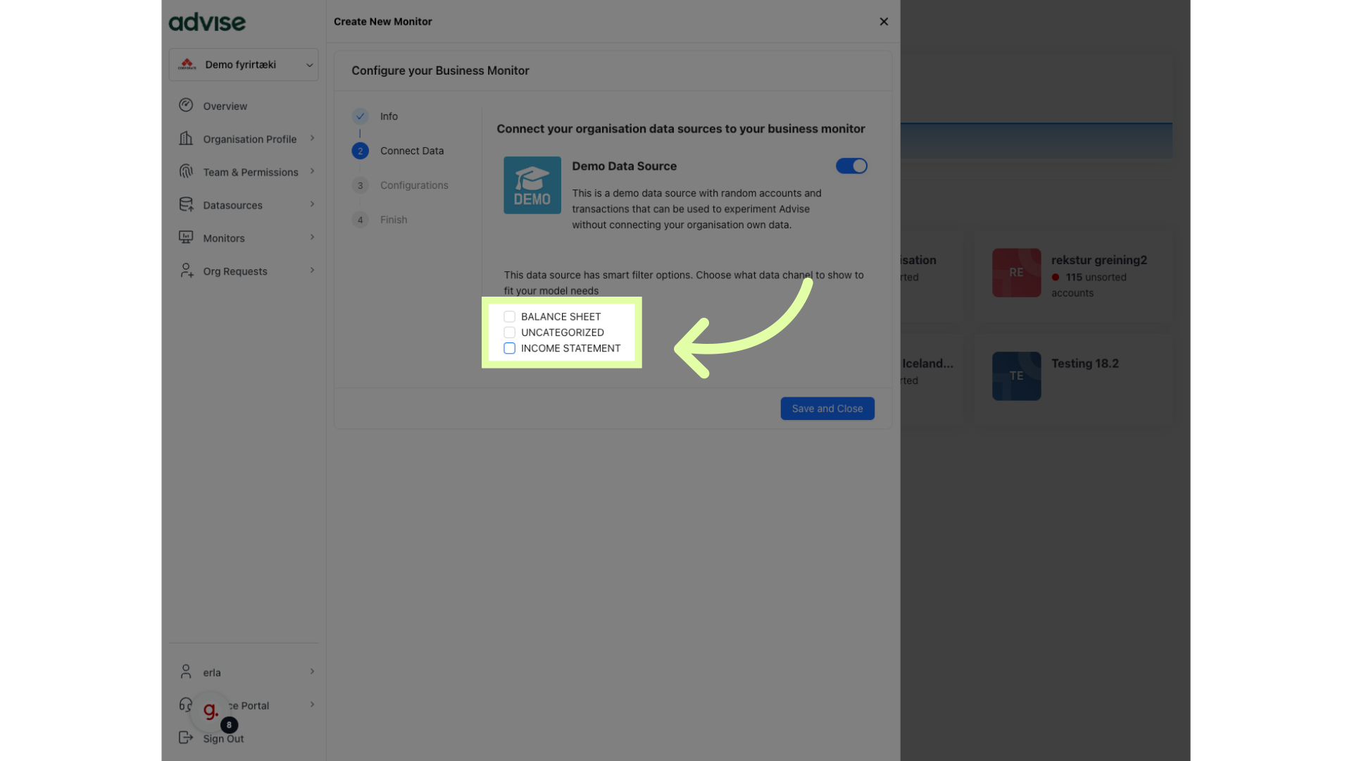 Select the data channel to show in your monitor