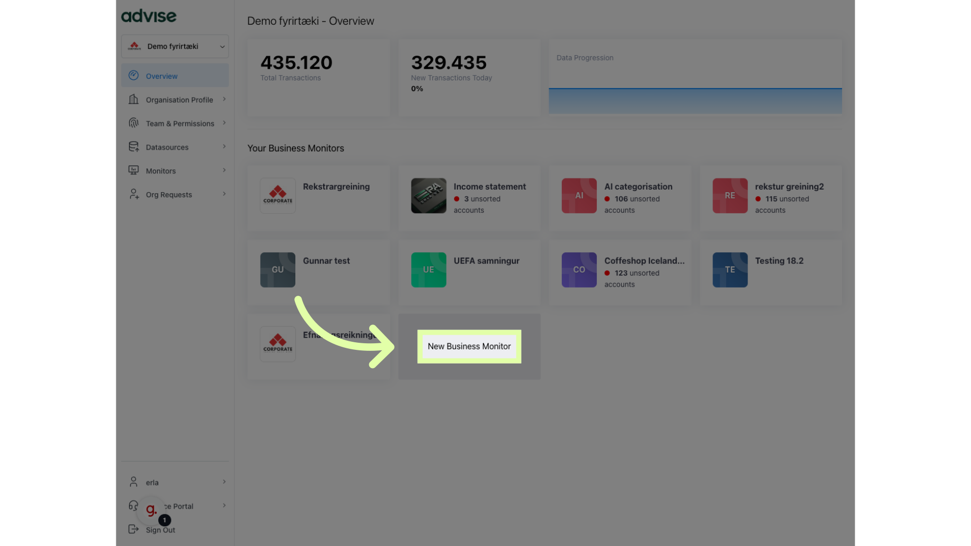 Click 'New Business Monitor'