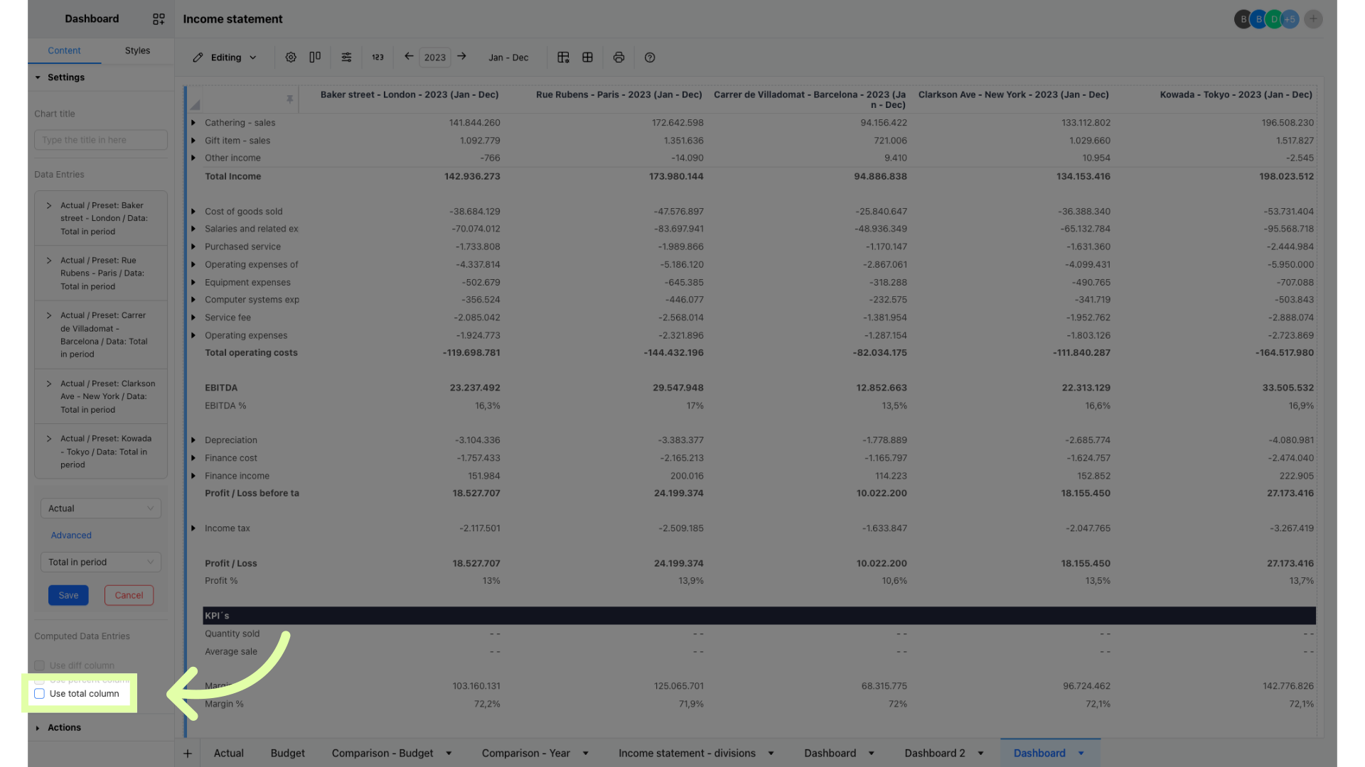 To add a Total column in you comparison table