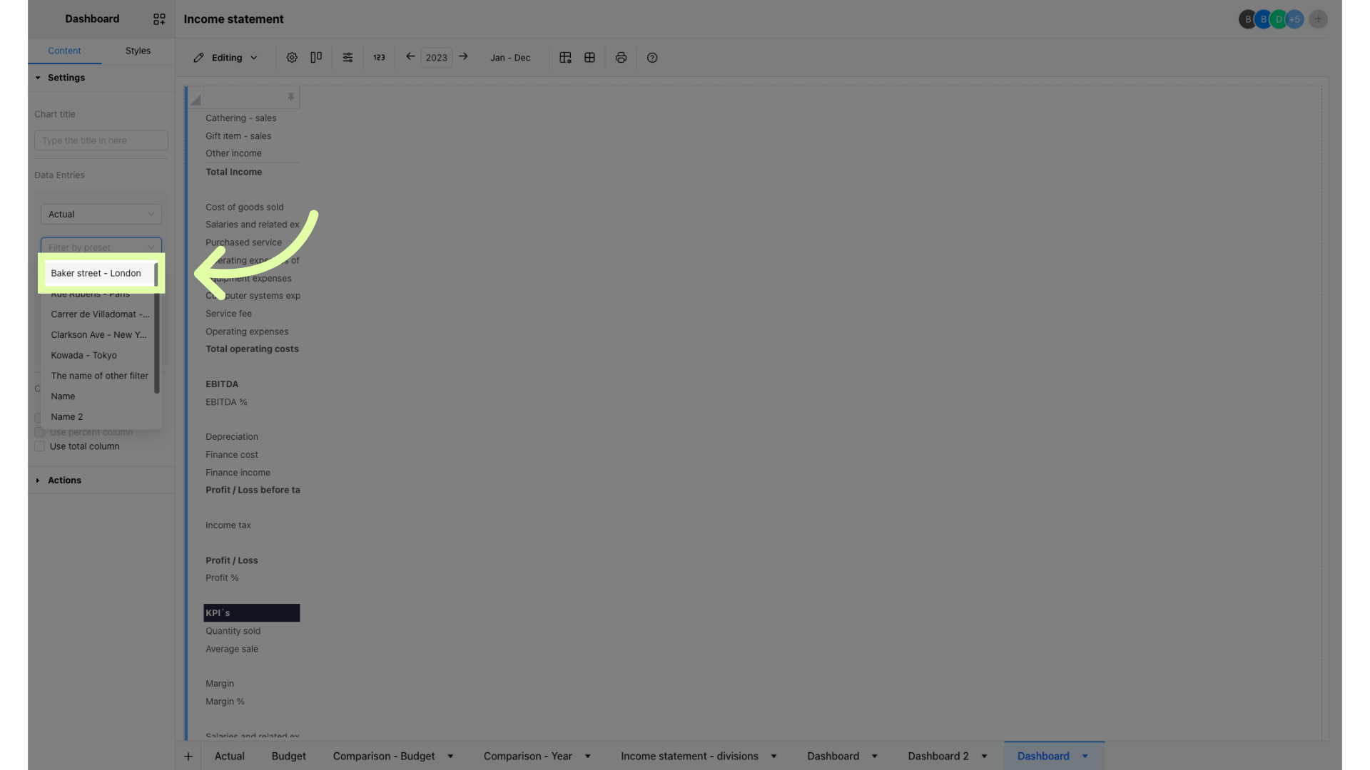 Select the filter you want in your table