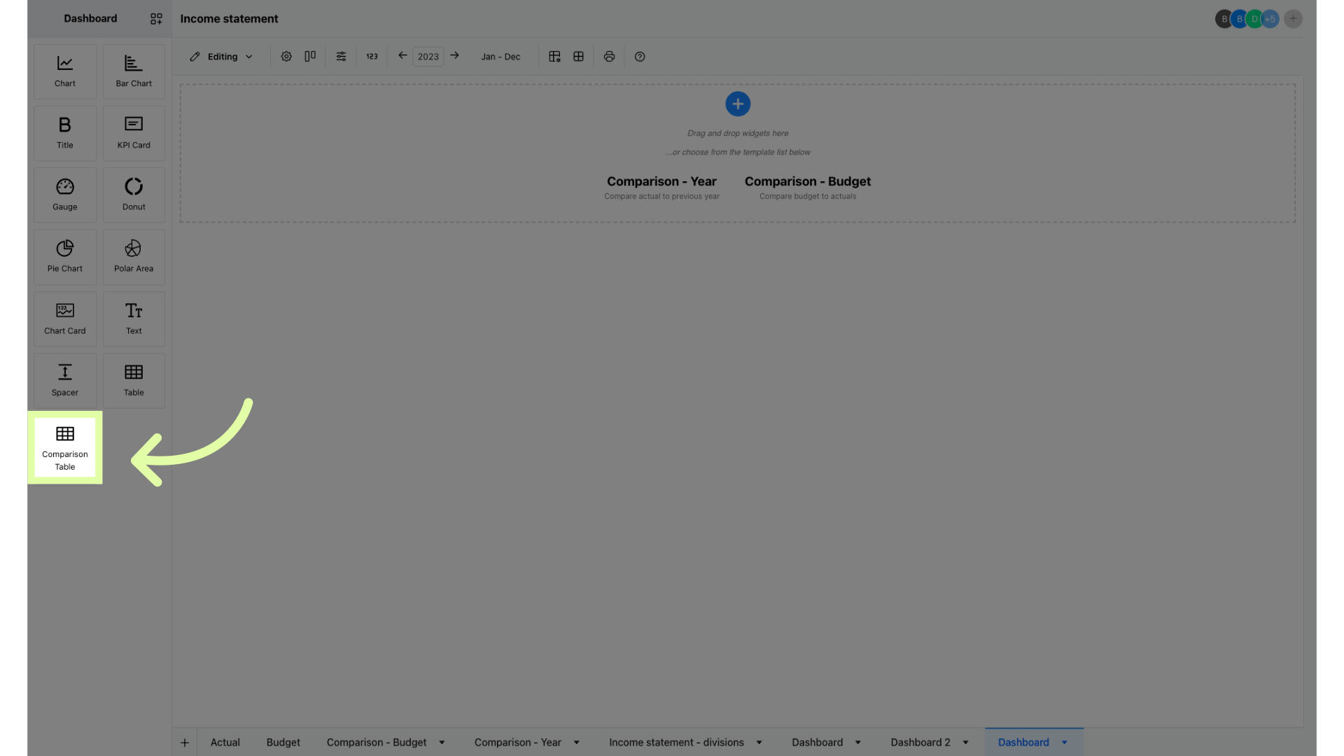 Click 'Comparison Table' and drag