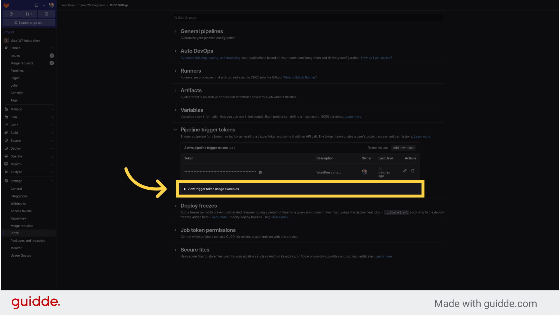 Click 'View trigger token usage examples'