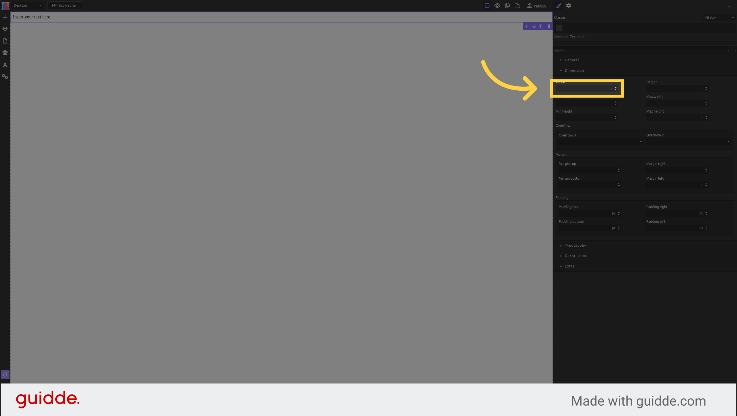 Edit the width of the element