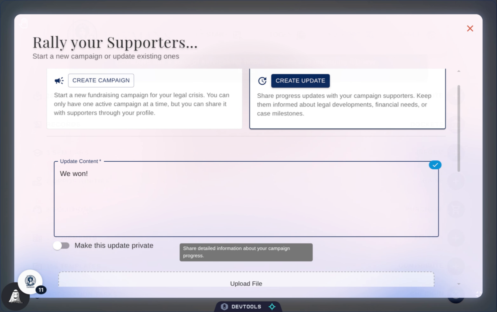 Enter Update Content