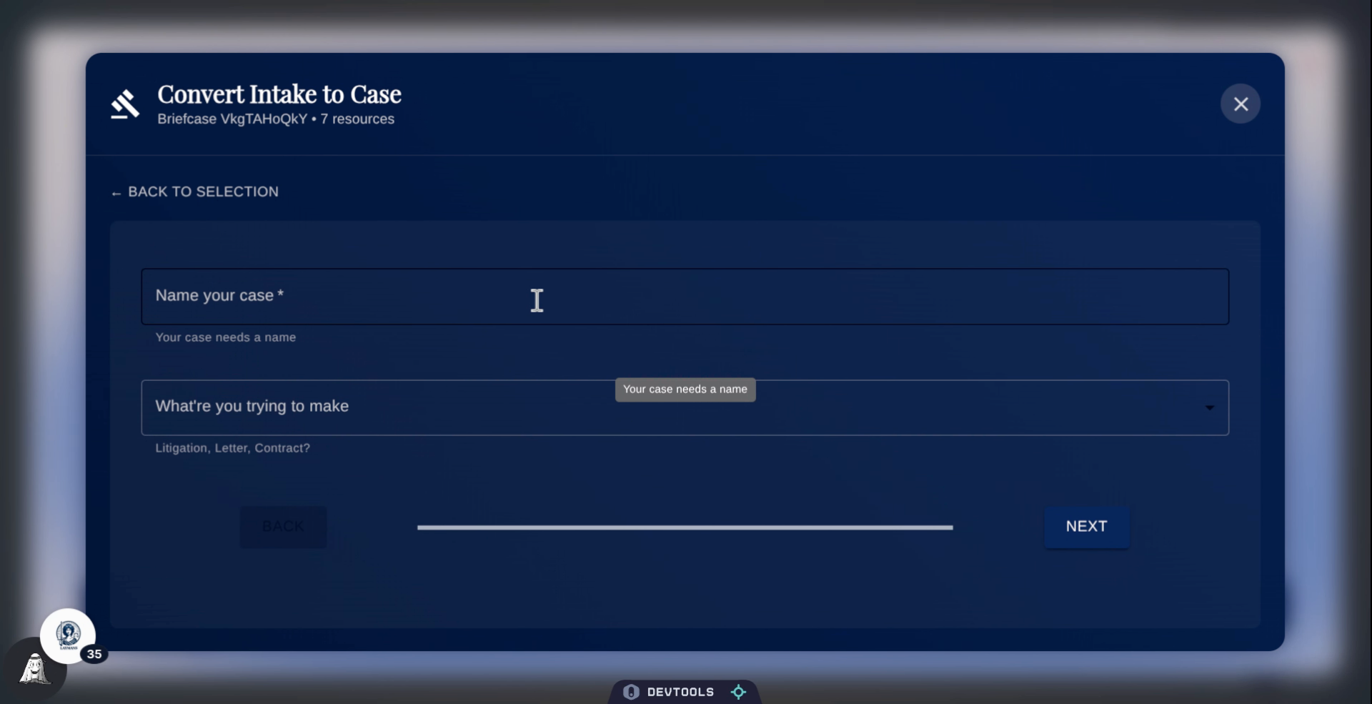 Fillout your base Case Info